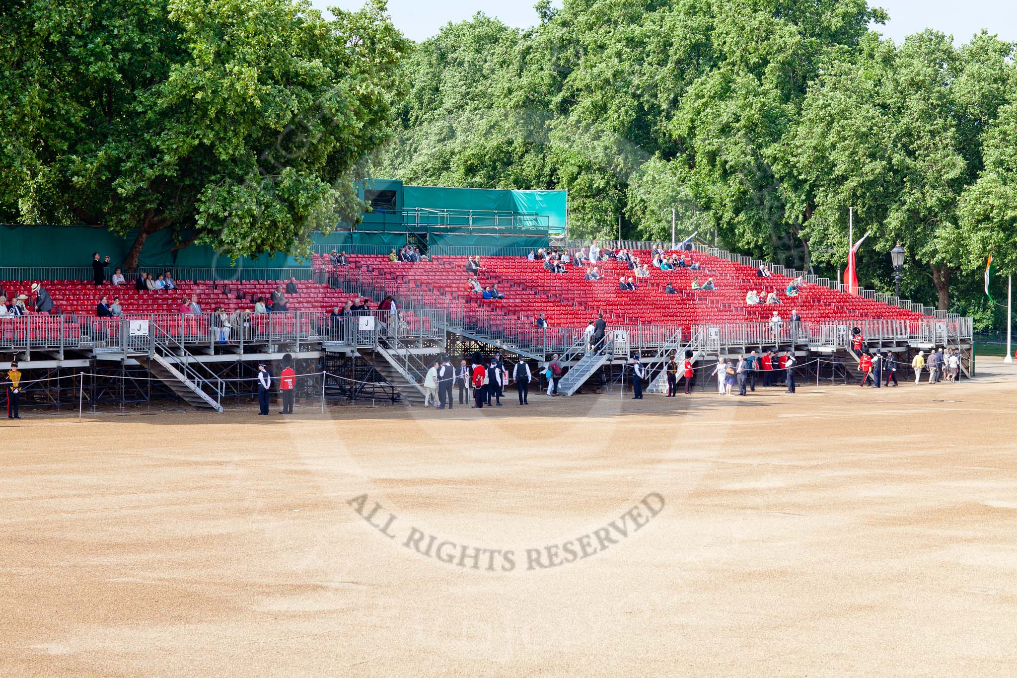 The Colonel's Review 2011: The grand stands on the Downing Street side of Horse Guards Parade, with a press platform, used by the BBC for their live broadcast, and by other camera teams and photographers..
Horse Guards Parade, Westminster,
London SW1,

United Kingdom,
on 04 June 2011 at 09:24, image #2