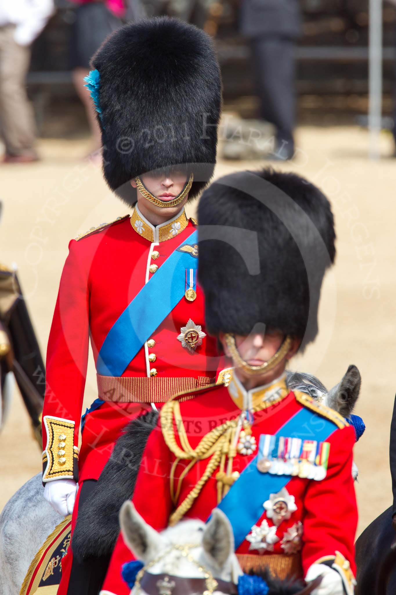 The Colonel's Review 2011: HRH Prince William, The Duke of Cambridge, Colonel Irish Guards, and the centre of media attention as it is his first time taking part in the parade as Royal Colonel.
In front of him, HRH Prince Edward, The Duke of Kent..
Horse Guards Parade, Westminster,
London SW1,

United Kingdom,
on 04 June 2011 at 10:59, image #81