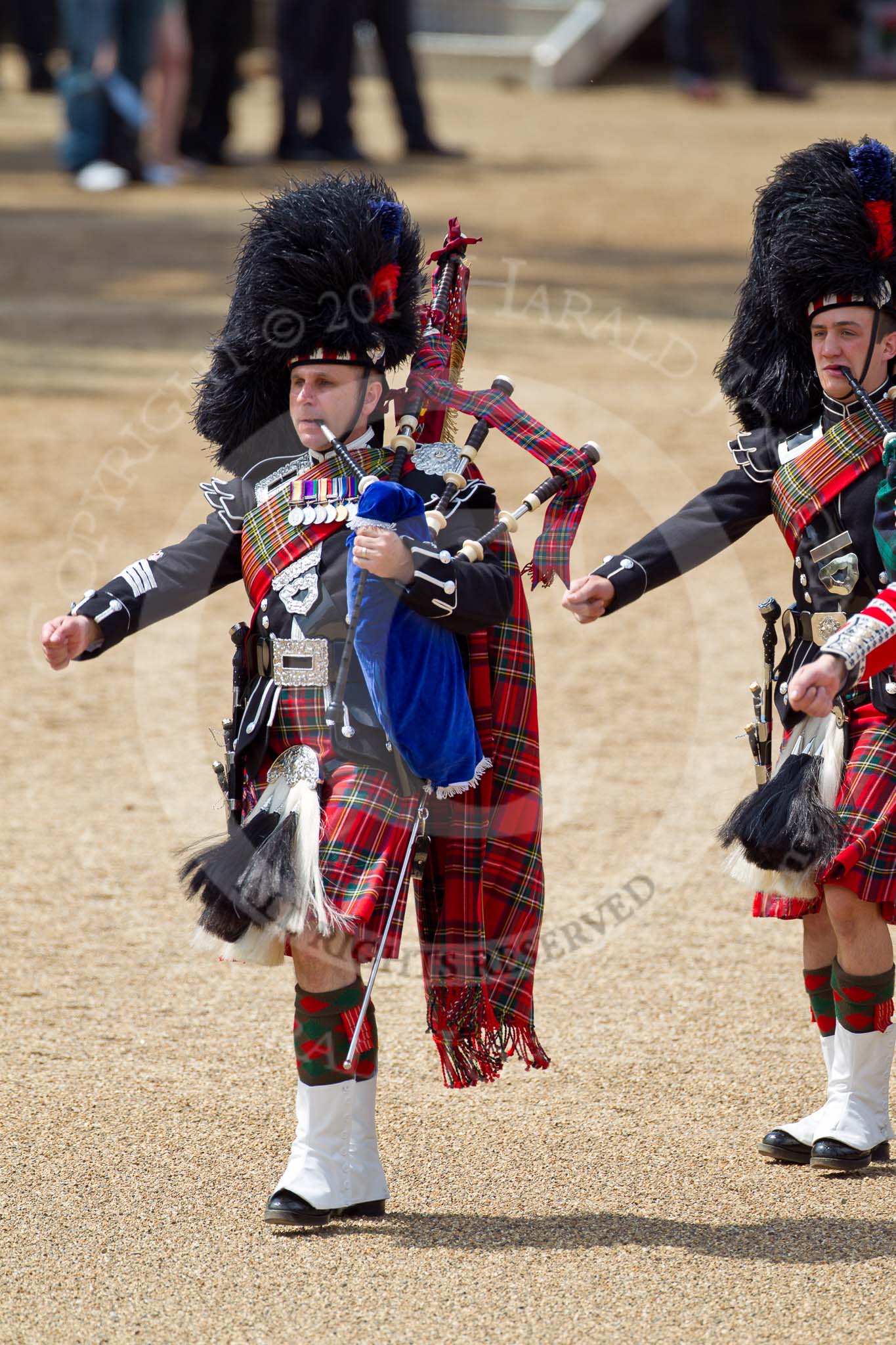 The Colonel's Review 2011: Pipe Major Brian Heriot, Scots Guards, leading the Band of Scots Guards..
Horse Guards Parade, Westminster,
London SW1,

United Kingdom,
on 04 June 2011 at 11:51, image #227