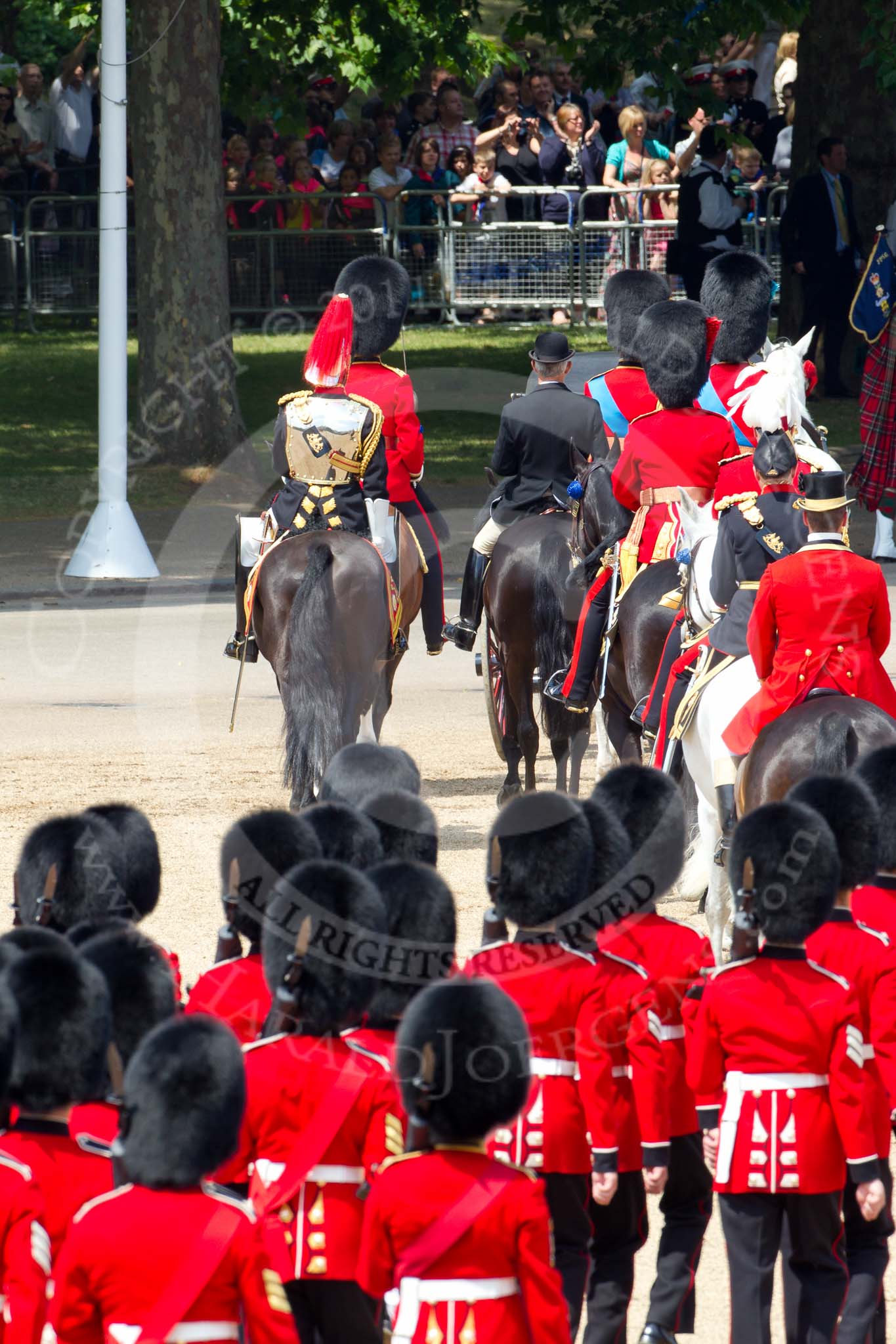 The Colonel's Review 2011: The Royal Procession leaving Horse Guards Parade towards The Mall at the end of the rehearsal..
Horse Guards Parade, Westminster,
London SW1,

United Kingdom,
on 04 June 2011 at 12:08, image #296