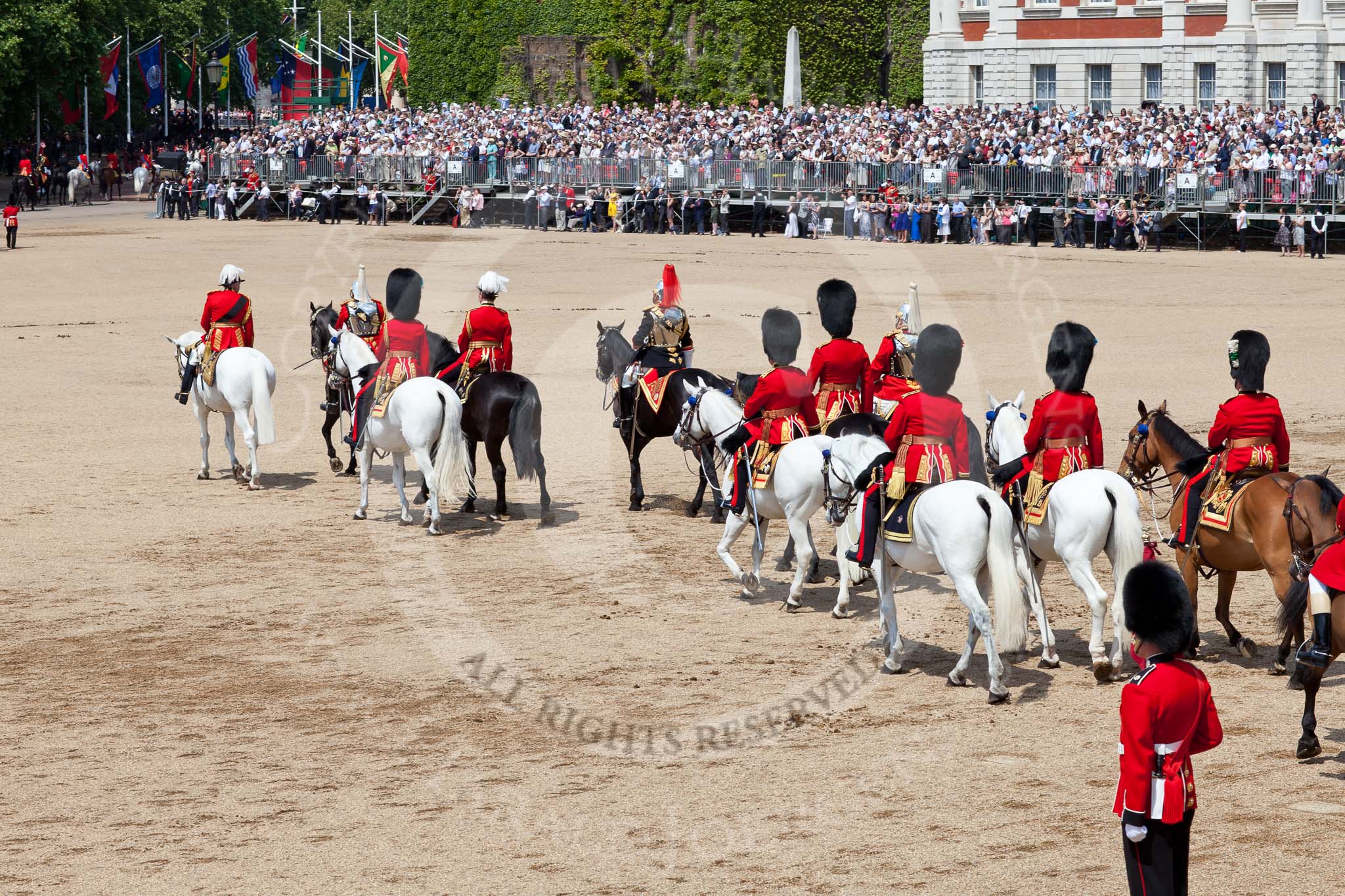 The Colonel's Review 2011: The rear part of the Royal Procession leaving the parade ground at the end of the rehearsal..
Horse Guards Parade, Westminster,
London SW1,

United Kingdom,
on 04 June 2011 at 12:09, image #298