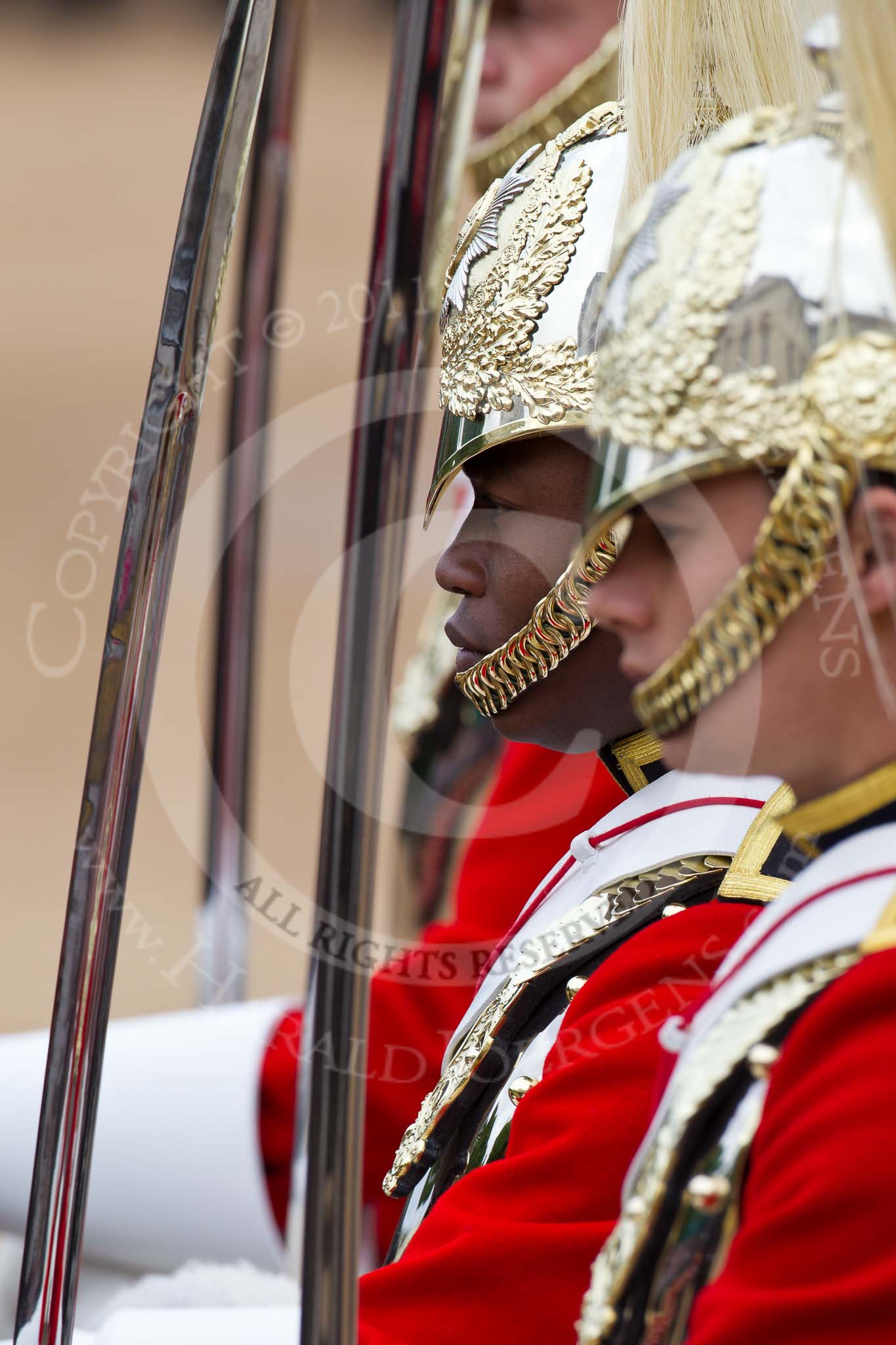 The Major General's Review 2011: Close-up of Troopers of The Life Guards in front of the Royal Procession..
Horse Guards Parade, Westminster,
London SW1,
Greater London,
United Kingdom,
on 28 May 2011 at 10:58, image #98