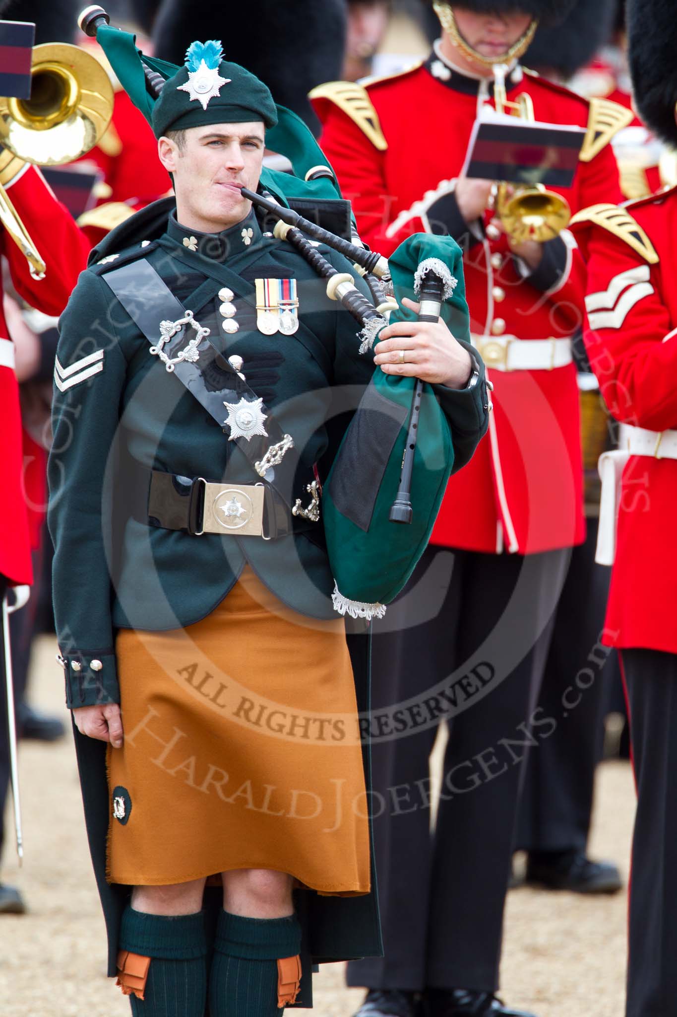 The Major General's Review 2011: An Irish Guards Piper..
Horse Guards Parade, Westminster,
London SW1,
Greater London,
United Kingdom,
on 28 May 2011 at 11:42, image #221