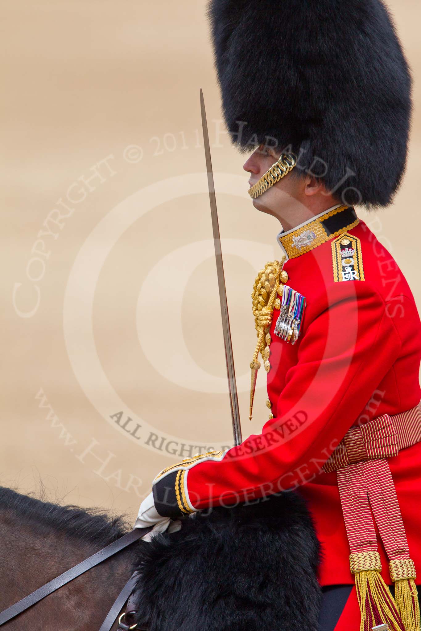 Trooping the Colour 2011: Close-up of The Field Officer, Lieutenant Colonel Lincoln P M Jopp..
Horse Guards Parade, Westminster,
London SW1,
Greater London,
United Kingdom,
on 11 June 2011 at 11:40, image #257