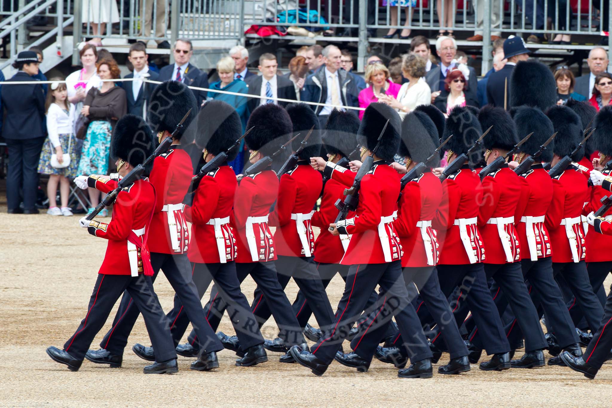 Trooping the Colour 2011: No. 6 Guard, No. 7 Company, Coldstream Guards, during the March Past..
Horse Guards Parade, Westminster,
London SW1,
Greater London,
United Kingdom,
on 11 June 2011 at 11:49, image #298