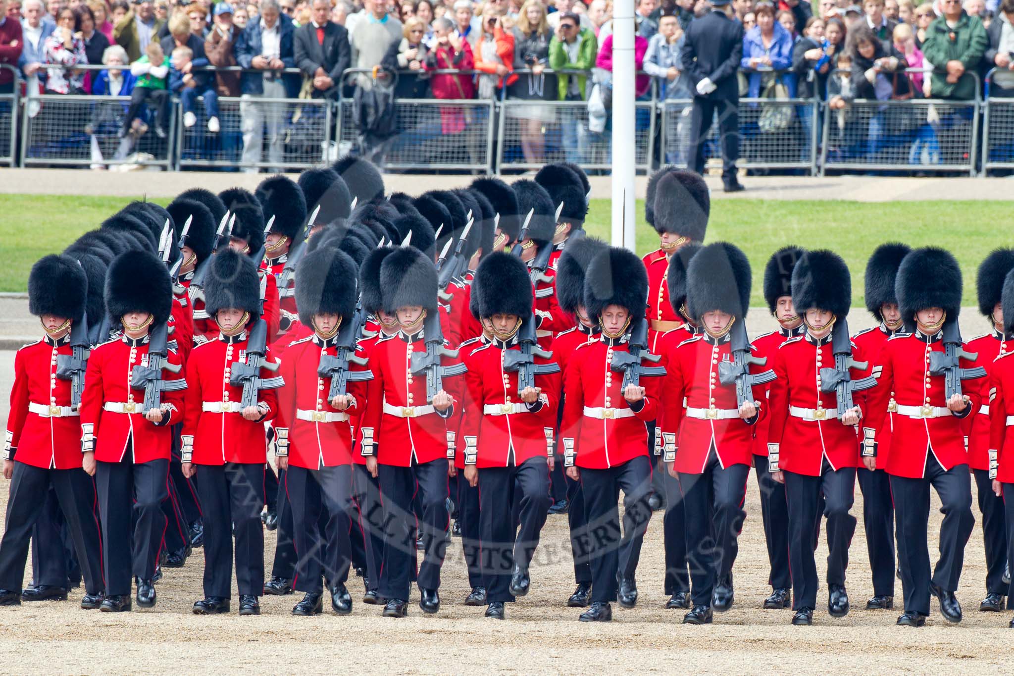 Trooping the Colour 2011: The Escort to the Colour, 1st Battalion Scots Guards, during the March Past..
Horse Guards Parade, Westminster,
London SW1,
Greater London,
United Kingdom,
on 11 June 2011 at 11:51, image #305