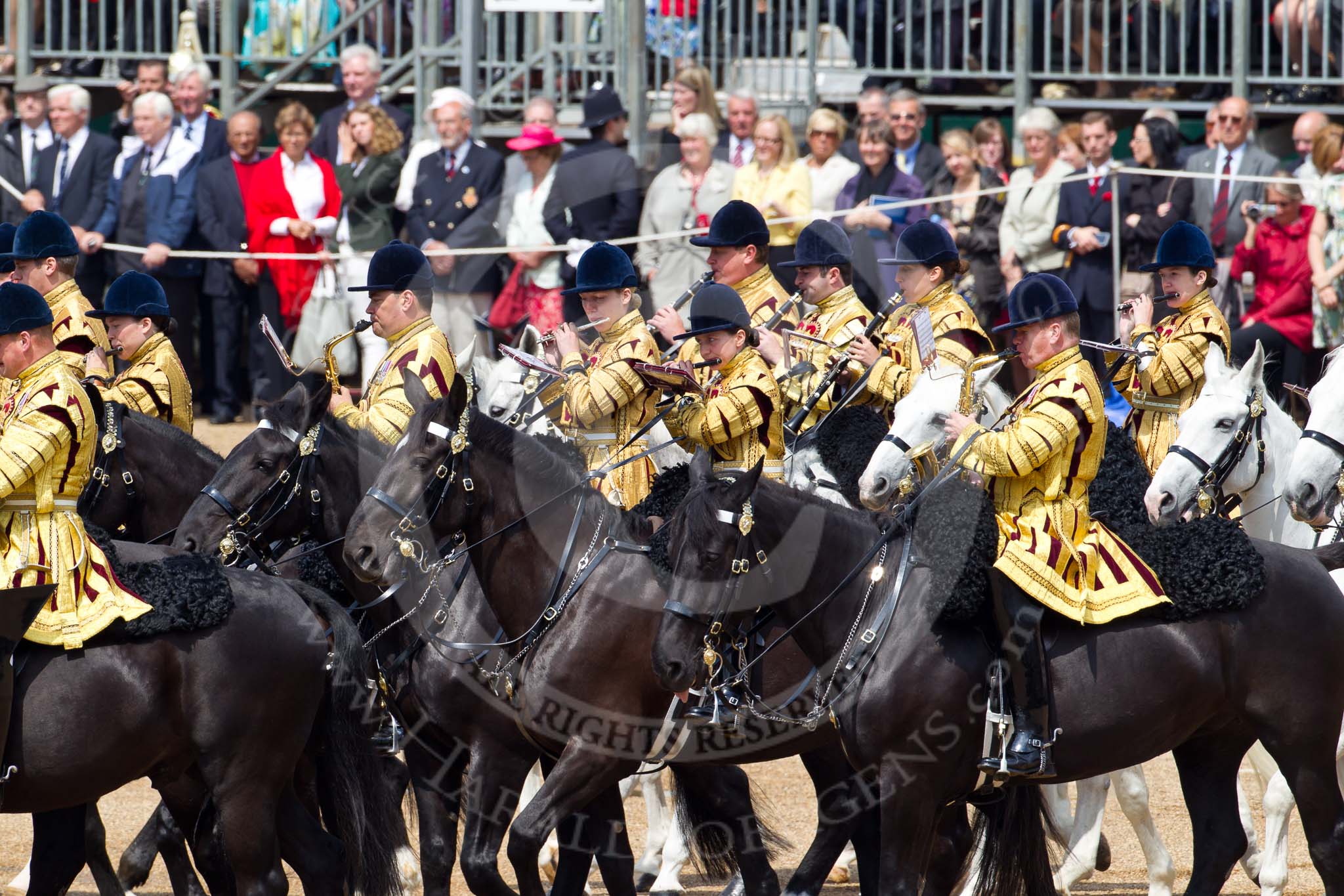 Trooping the Colour 2011: The Mounted Bands of the Household Cavalry playing during the Ride Past..
Horse Guards Parade, Westminster,
London SW1,
Greater London,
United Kingdom,
on 11 June 2011 at 11:54, image #320