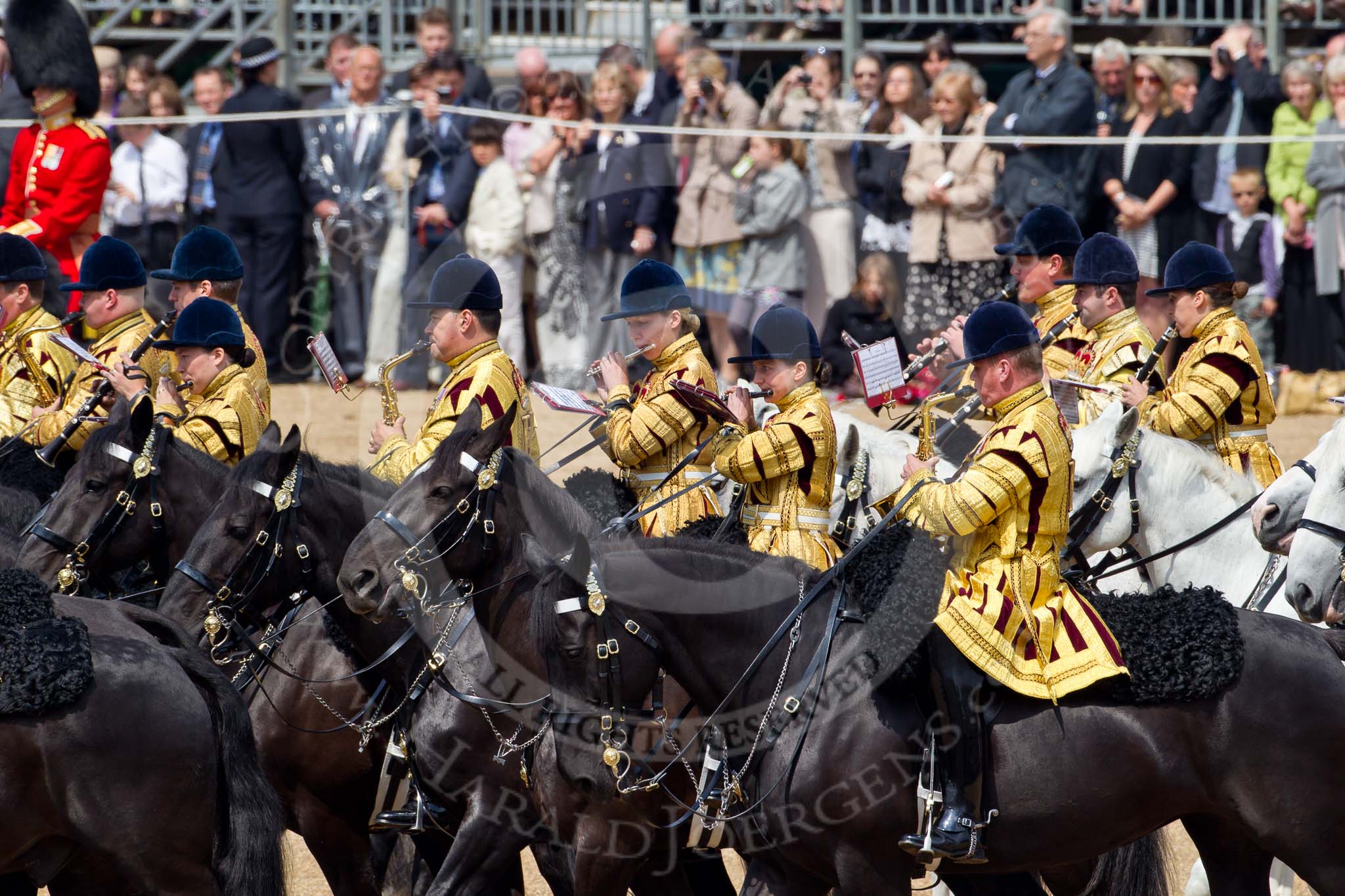 Trooping the Colour 2011: The Mounted Bands of the Household Cavalry playing during the Ride Past..
Horse Guards Parade, Westminster,
London SW1,
Greater London,
United Kingdom,
on 11 June 2011 at 11:54, image #321