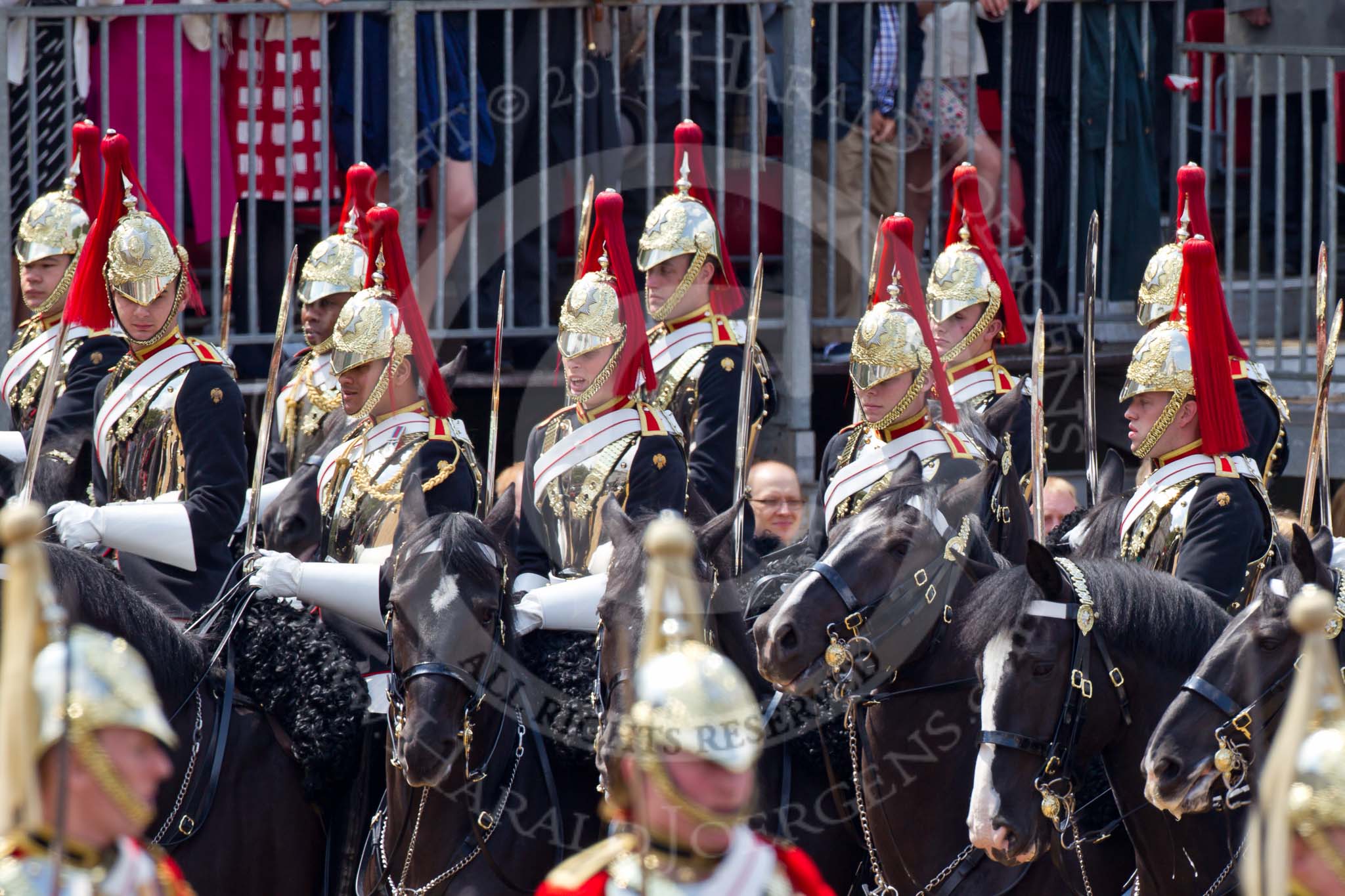 Trooping the Colour 2011: The Household Cavalry on their way around the parade ground, The Blues and Royals following The Life Guards..
Horse Guards Parade, Westminster,
London SW1,
Greater London,
United Kingdom,
on 11 June 2011 at 11:55, image #337