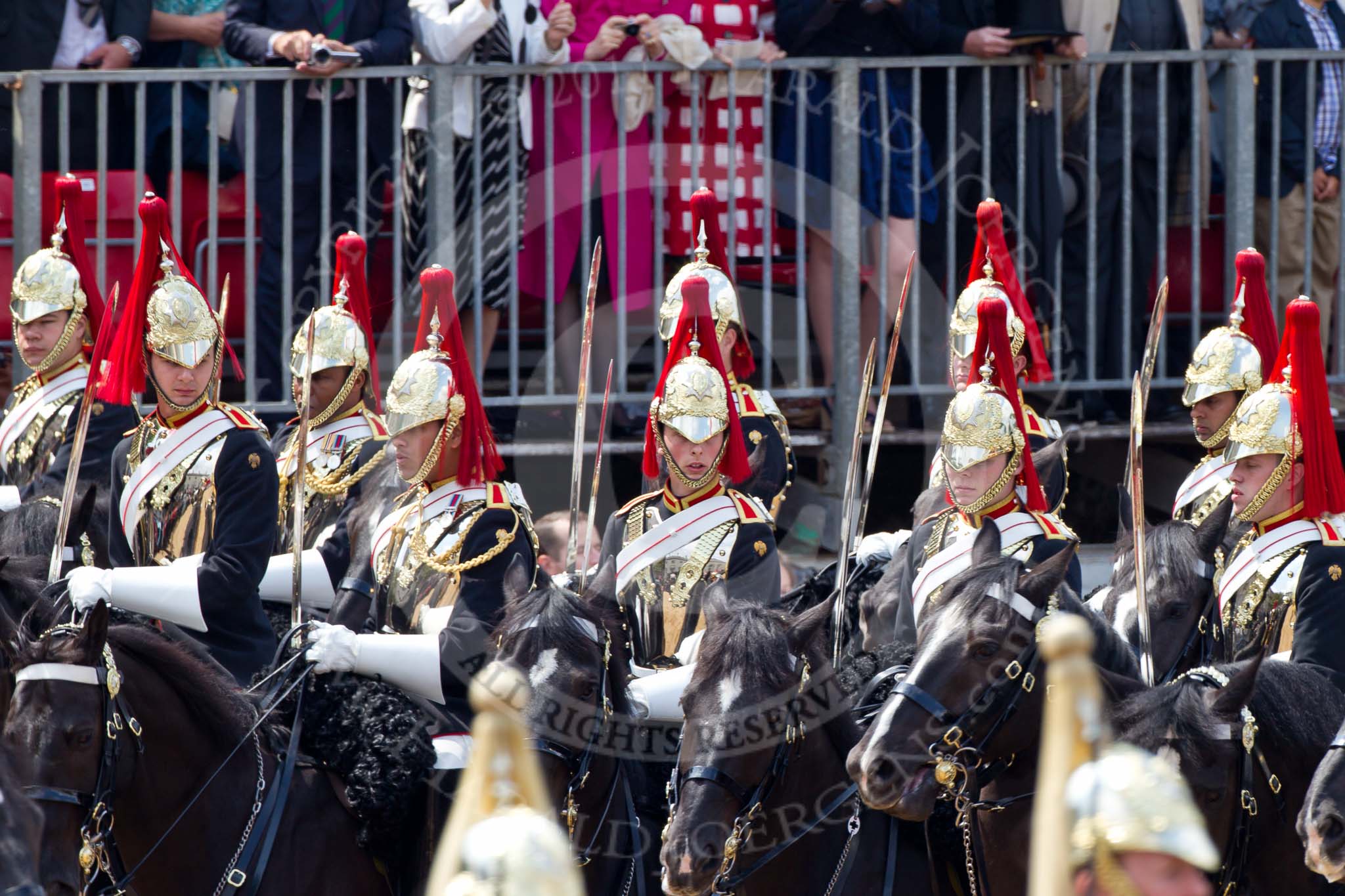 Trooping the Colour 2011: The Household Cavalry on their way around the parade ground, The Blues and Royals following The Life Guards..
Horse Guards Parade, Westminster,
London SW1,
Greater London,
United Kingdom,
on 11 June 2011 at 11:55, image #338