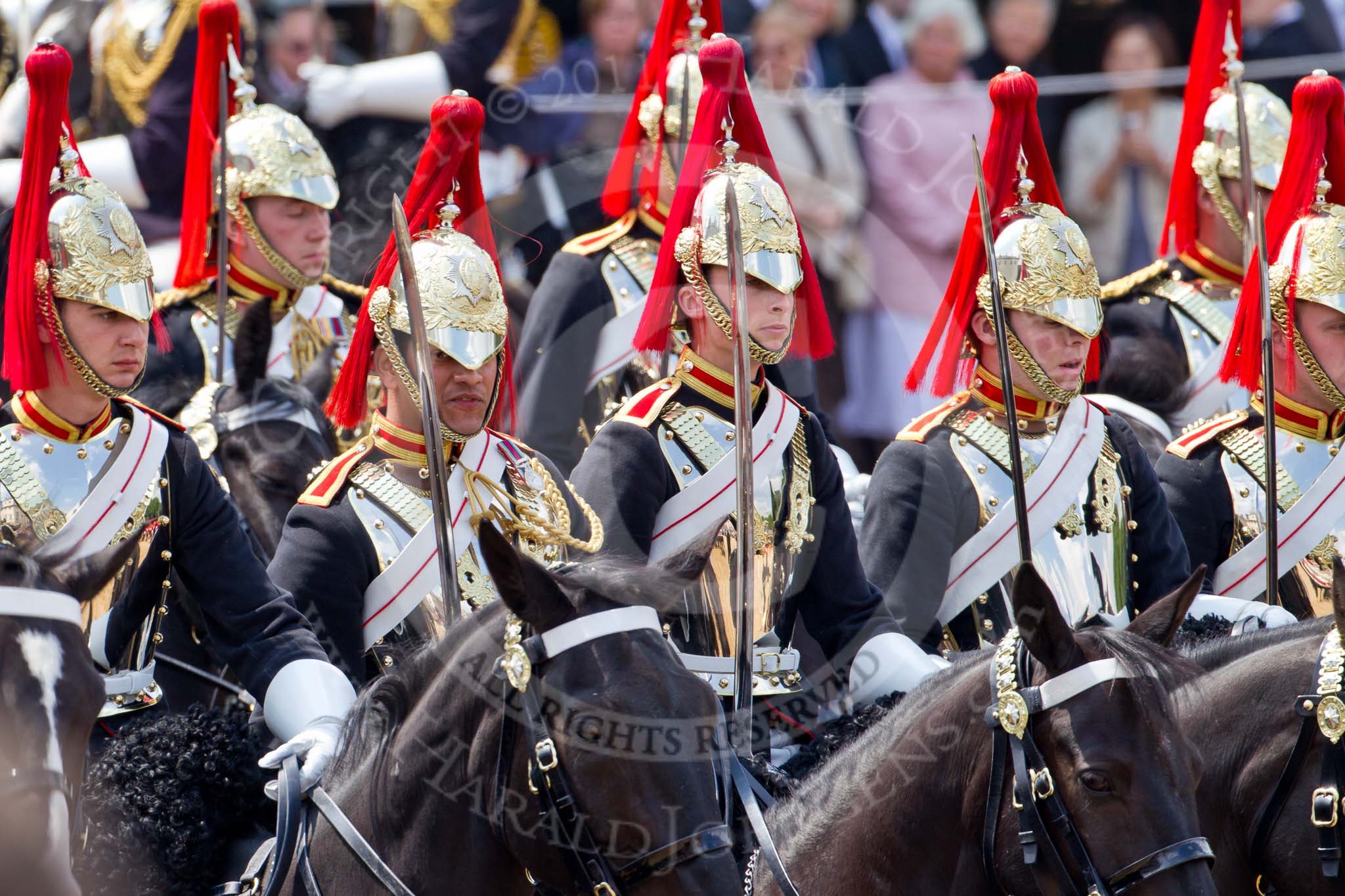 Trooping the Colour 2011: The Household Cavalry on their way around the parade ground, The Blues and Royals following The Life Guards..
Horse Guards Parade, Westminster,
London SW1,
Greater London,
United Kingdom,
on 11 June 2011 at 11:56, image #343