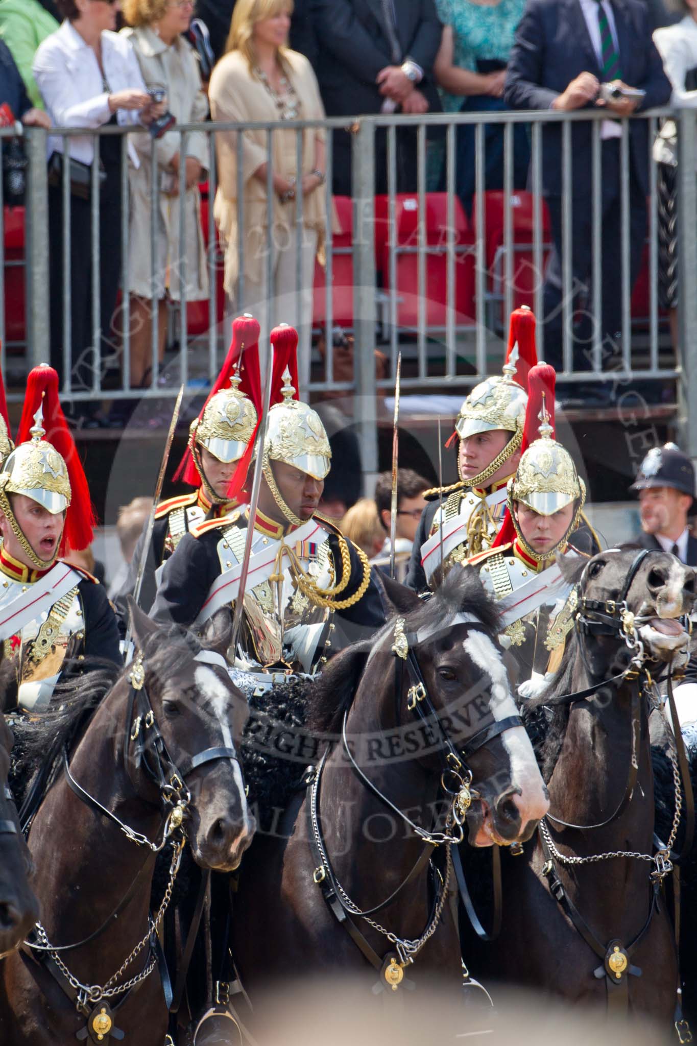 Trooping the Colour 2011: Household Cavalry, here the Blues and Royals, during the Ride Past..
Horse Guards Parade, Westminster,
London SW1,
Greater London,
United Kingdom,
on 11 June 2011 at 11:59, image #365