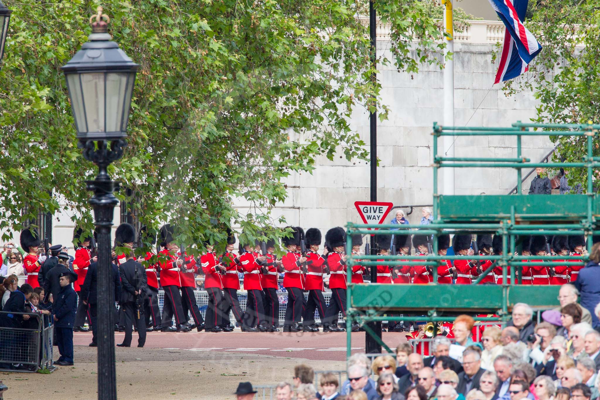 The Colonel's Review 2012: No. 4 Guard (Nijmegen Company Grenadier Guards) marching down the Mall and turning towards Horse Guards Parade..
Horse Guards Parade, Westminster,
London SW1,

United Kingdom,
on 09 June 2012 at 10:24, image #55