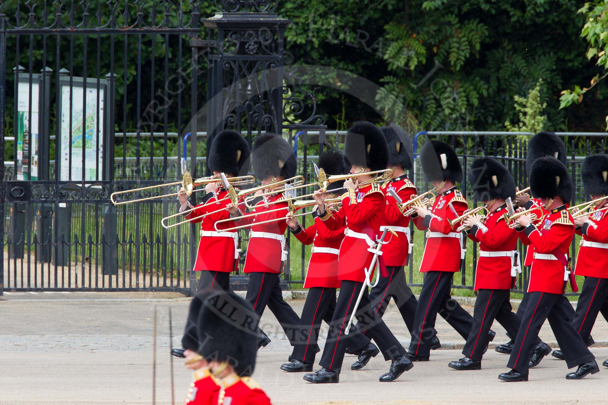 The Colonel's Review 2012: The Band of the Grenadier Guards marching along St James's Park..
Horse Guards Parade, Westminster,
London SW1,

United Kingdom,
on 09 June 2012 at 10:26, image #61