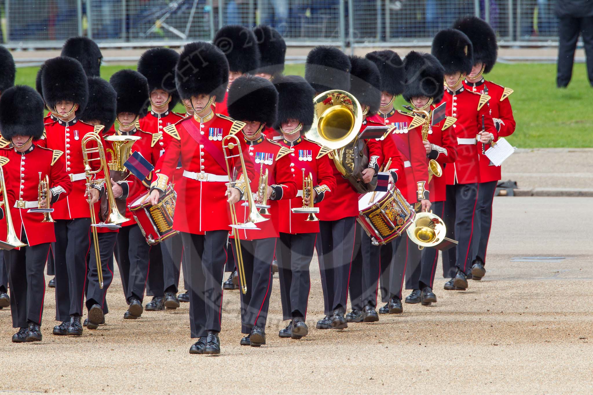 The Colonel's Review 2012: The Band of the Grenadier Guards marching onto Hors Guards Parade..
Horse Guards Parade, Westminster,
London SW1,

United Kingdom,
on 09 June 2012 at 10:27, image #66