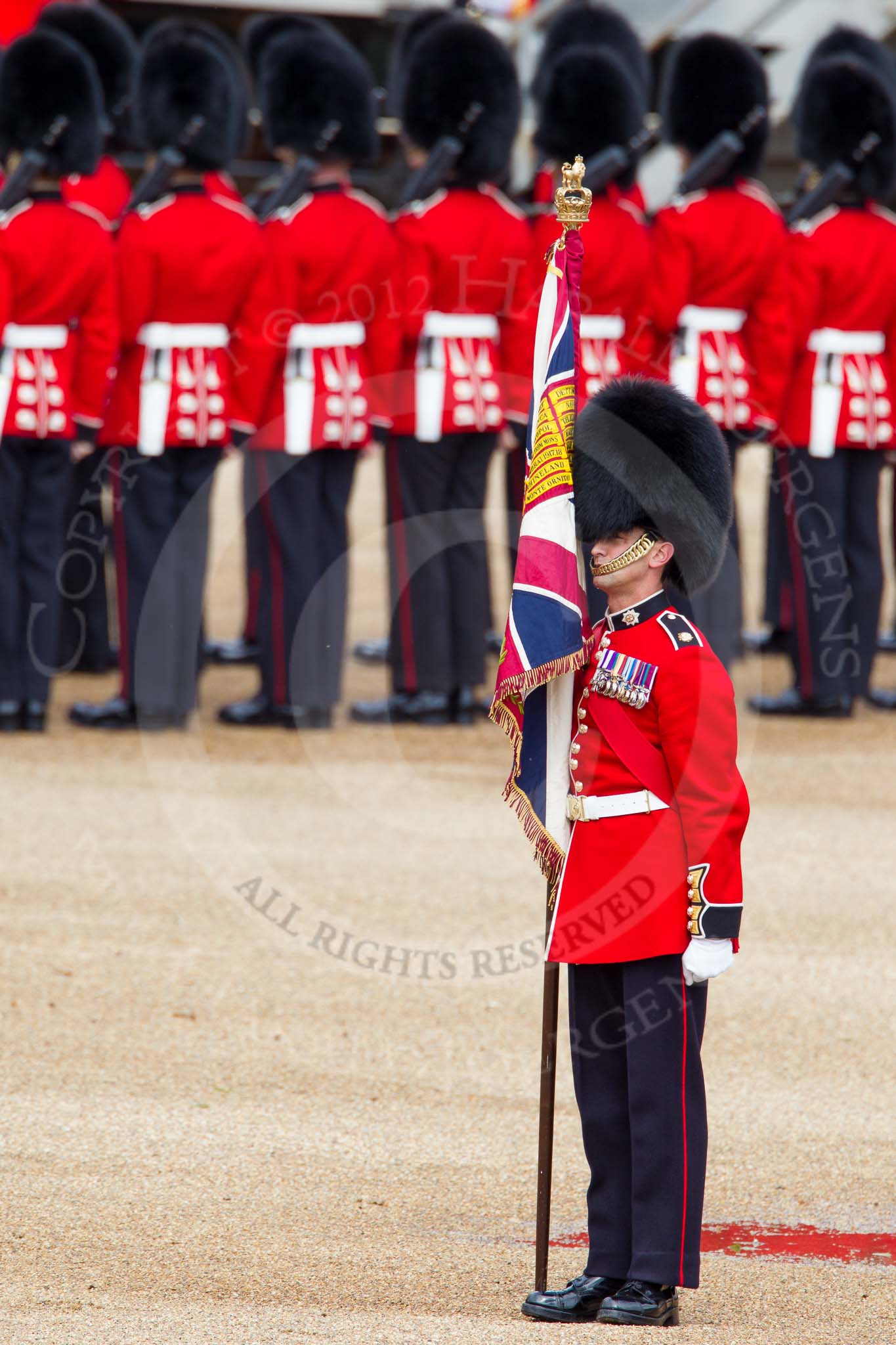 The Colonel's Review 2012: Colour Sergeant Paul Baines MC holding the uncased Colour..
Horse Guards Parade, Westminster,
London SW1,

United Kingdom,
on 09 June 2012 at 10:34, image #91