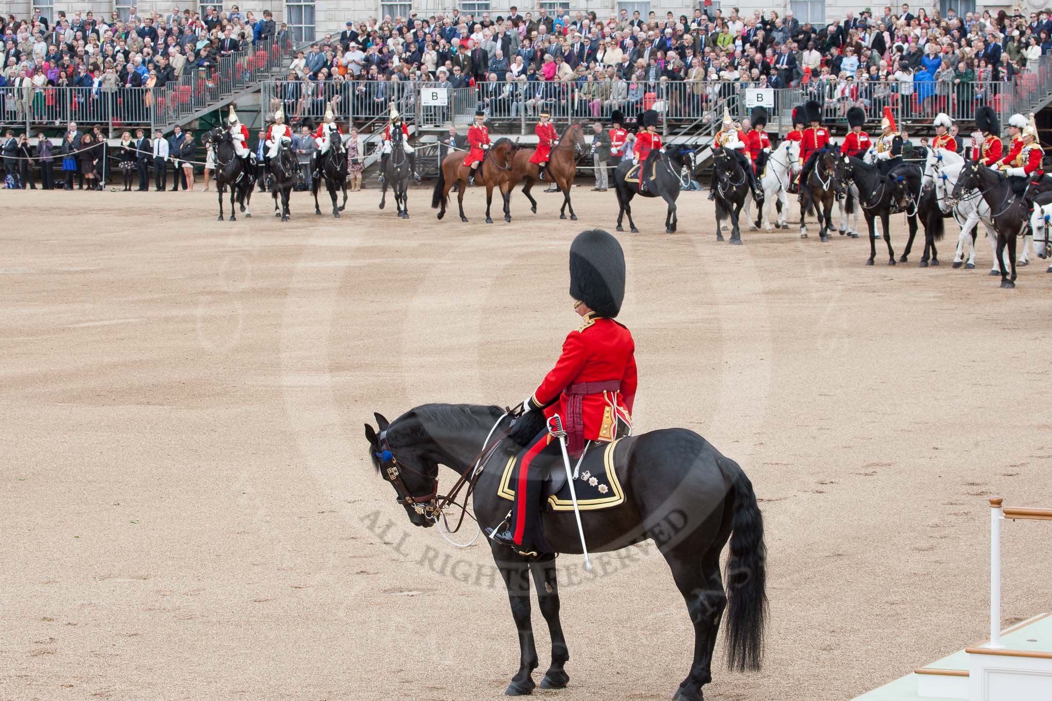 The Colonel's Review 2012: Colonel Coldstream Guards, Lieutenant General J J C Bucknall, leading the "Royal Procession" during the Inspection of the Line..
Horse Guards Parade, Westminster,
London SW1,

United Kingdom,
on 09 June 2012 at 10:58, image #164