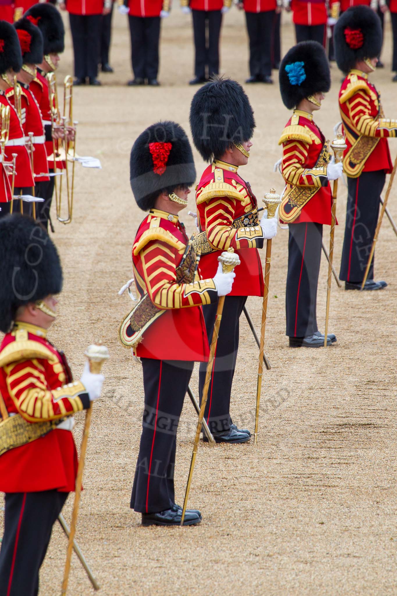 The Colonel's Review 2012: The five Drum Majors on parade, in focus and commanding: Senior Drum Major, M Betts, Grenadier Guards..
Horse Guards Parade, Westminster,
London SW1,

United Kingdom,
on 09 June 2012 at 11:50, image #380