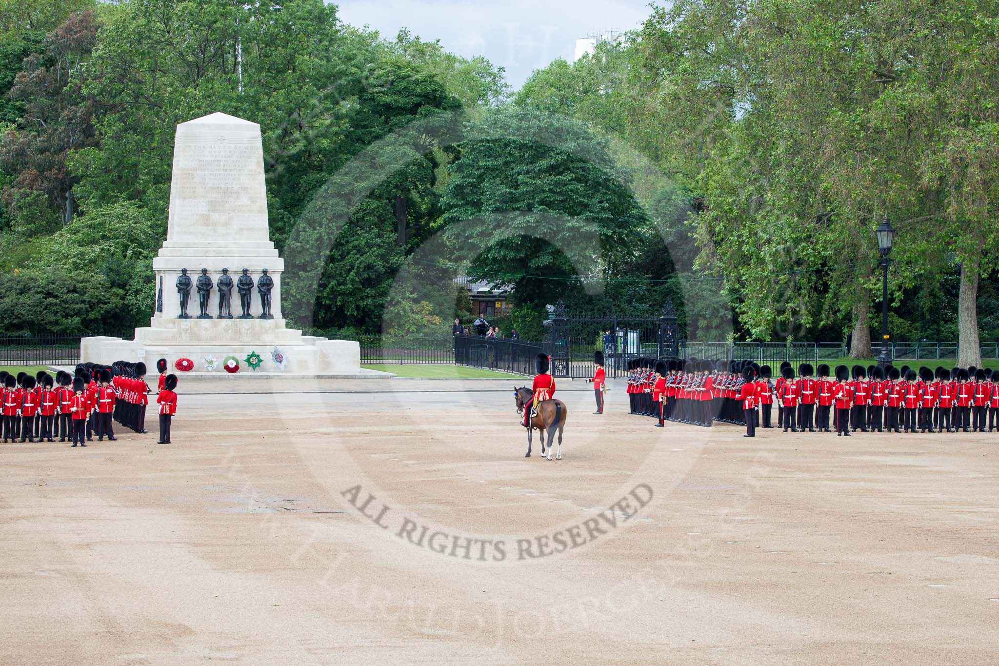 Trooping the Colour 2012: No. 3 Guard ha opened a gap in the line of guardsmen for the arrival of the first carriages..
Horse Guards Parade, Westminster,
London SW1,

United Kingdom,
on 16 June 2012 at 10:42, image #103