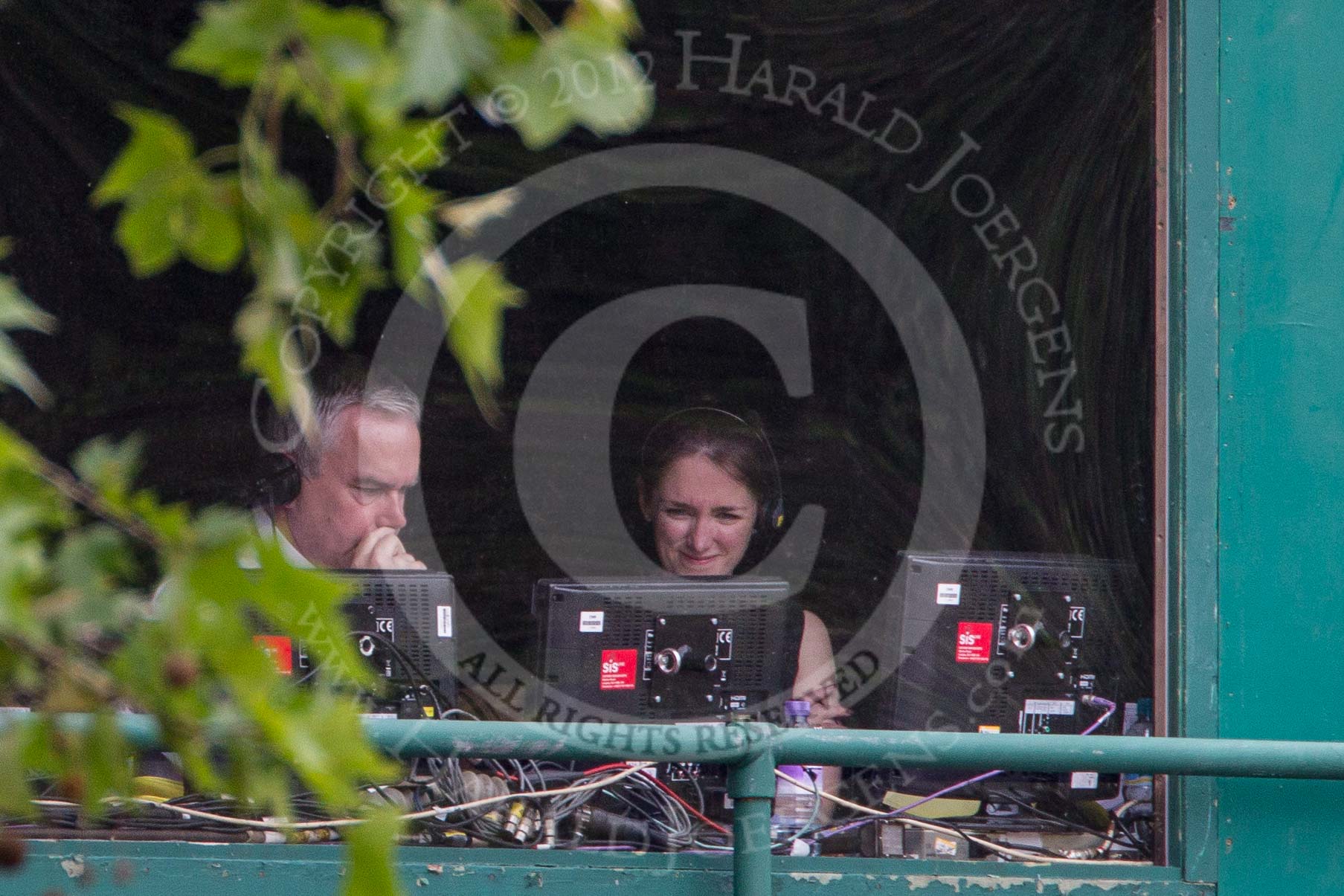 Trooping the Colour 2012: The BBS's Hew Edwards at work with his team during the live broadcast..
Horse Guards Parade, Westminster,
London SW1,

United Kingdom,
on 16 June 2012 at 10:45, image #107