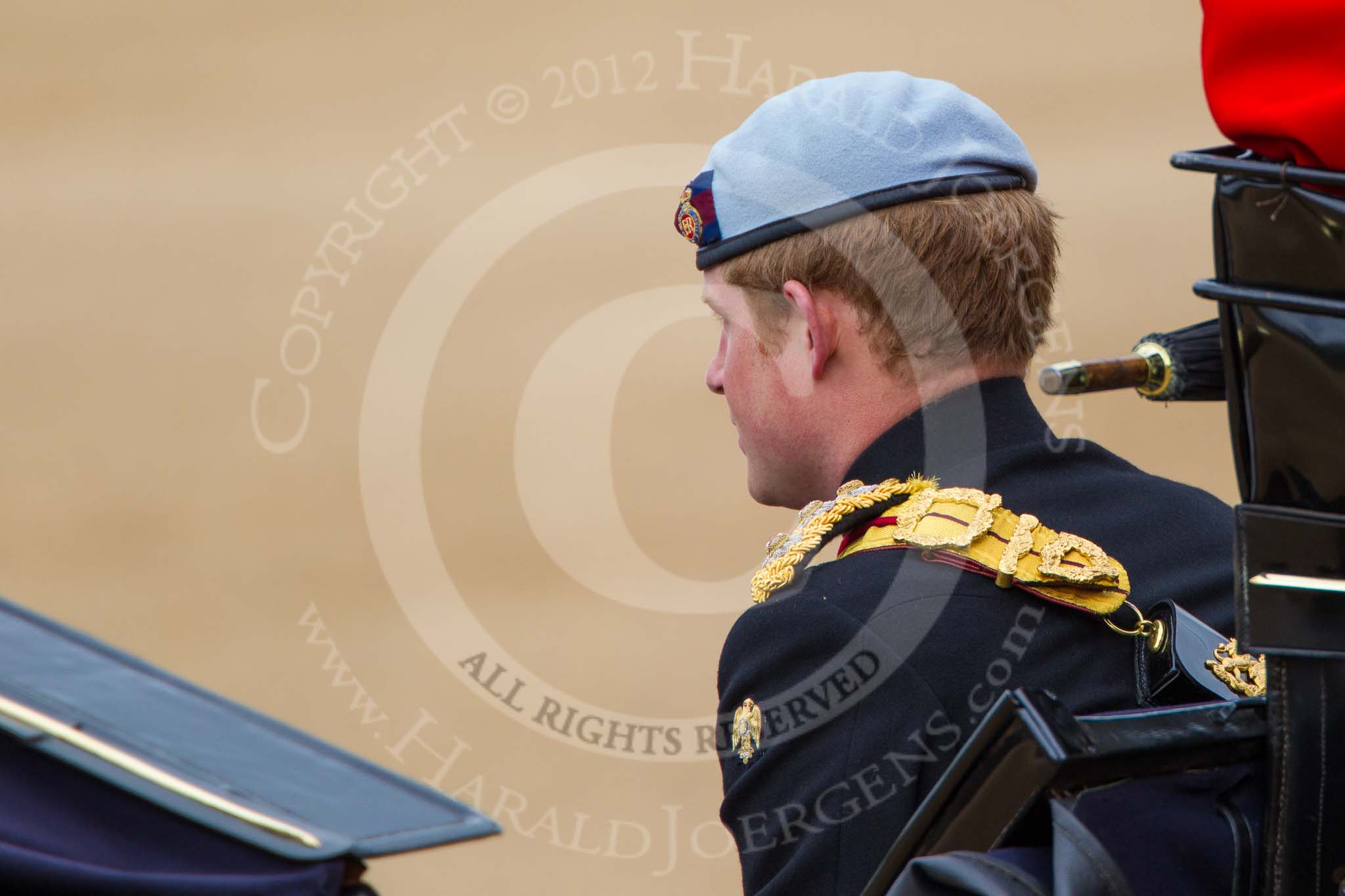 Trooping the Colour 2012: A close-up view of Prince Harry in the first carriage..
Horse Guards Parade, Westminster,
London SW1,

United Kingdom,
on 16 June 2012 at 10:51, image #126