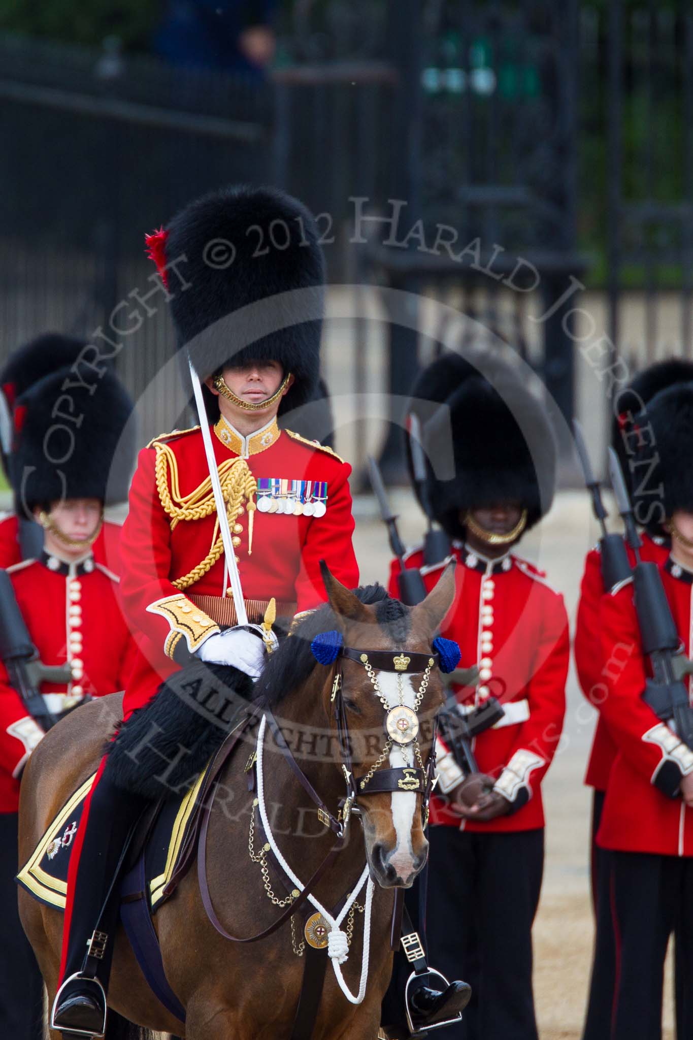 Trooping the Colour 2012: The Field Officer in Brigade Waiting, Lieutenant Colonel R C N Sergeant, Coldstream Guards, riding Burniston..
Horse Guards Parade, Westminster,
London SW1,

United Kingdom,
on 16 June 2012 at 10:54, image #136