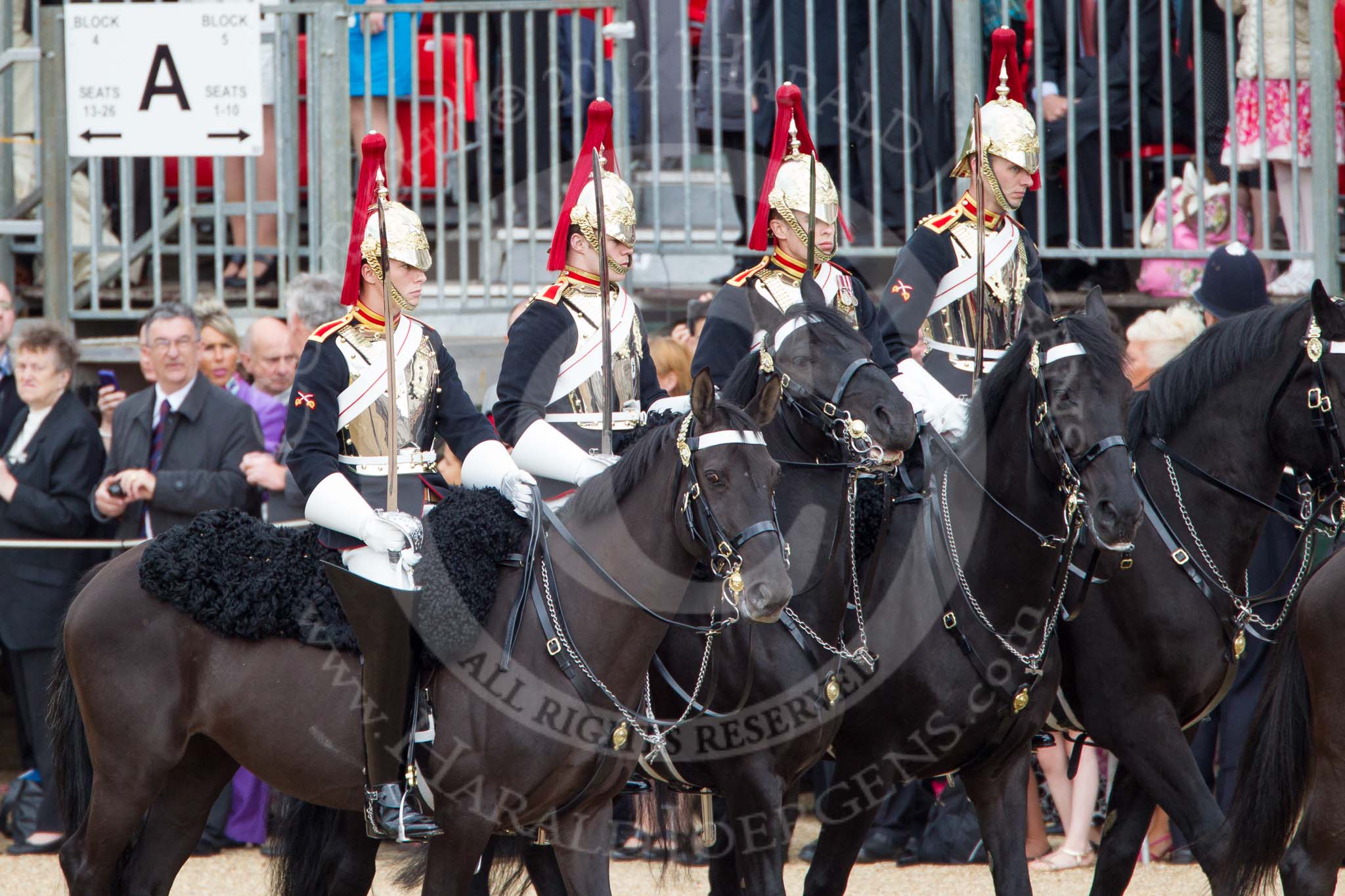 Trooping the Colour 2012: The Four Troopers of The Blues and Royals (Royal Horse Guards and 1st Dragoons) folowing the Brigade Major..
Horse Guards Parade, Westminster,
London SW1,

United Kingdom,
on 16 June 2012 at 10:56, image #141