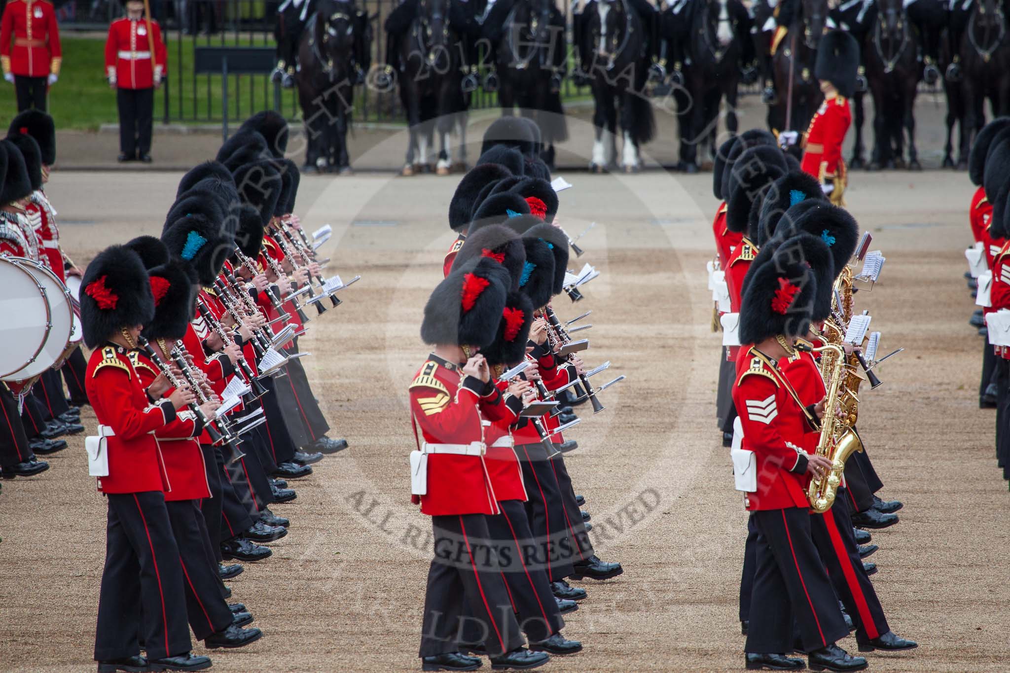 Trooping the Colour 2012: The Massed bands during the March Past..
Horse Guards Parade, Westminster,
London SW1,

United Kingdom,
on 16 June 2012 at 11:32, image #383