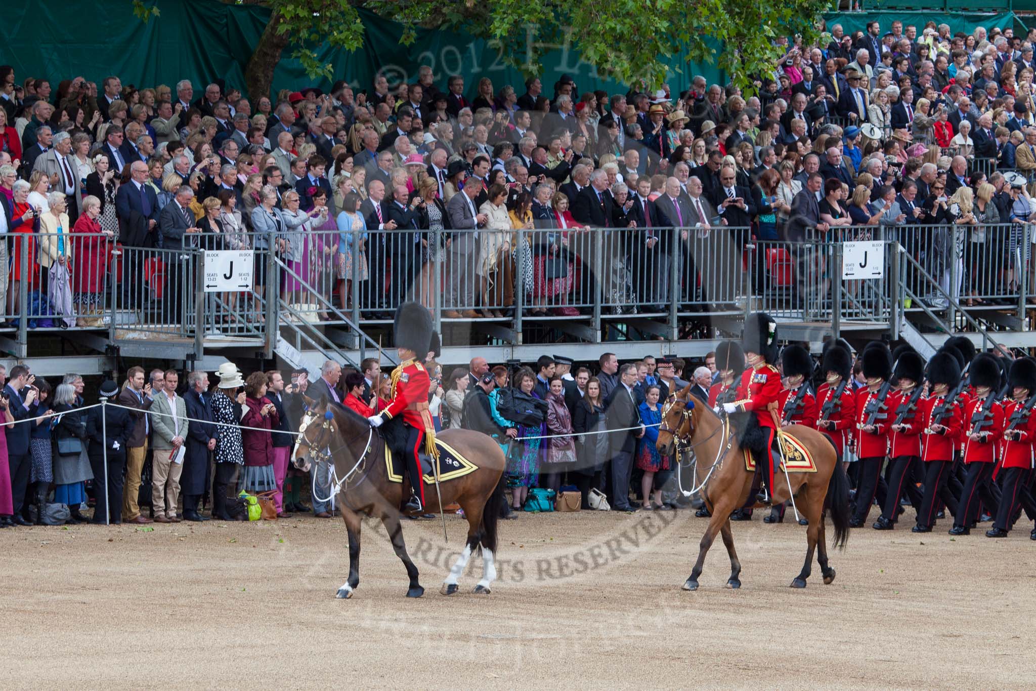 Trooping the Colour 2012: The Field Officer and the Major of the Parade leading the guards division during the March past..
Horse Guards Parade, Westminster,
London SW1,

United Kingdom,
on 16 June 2012 at 11:34, image #392