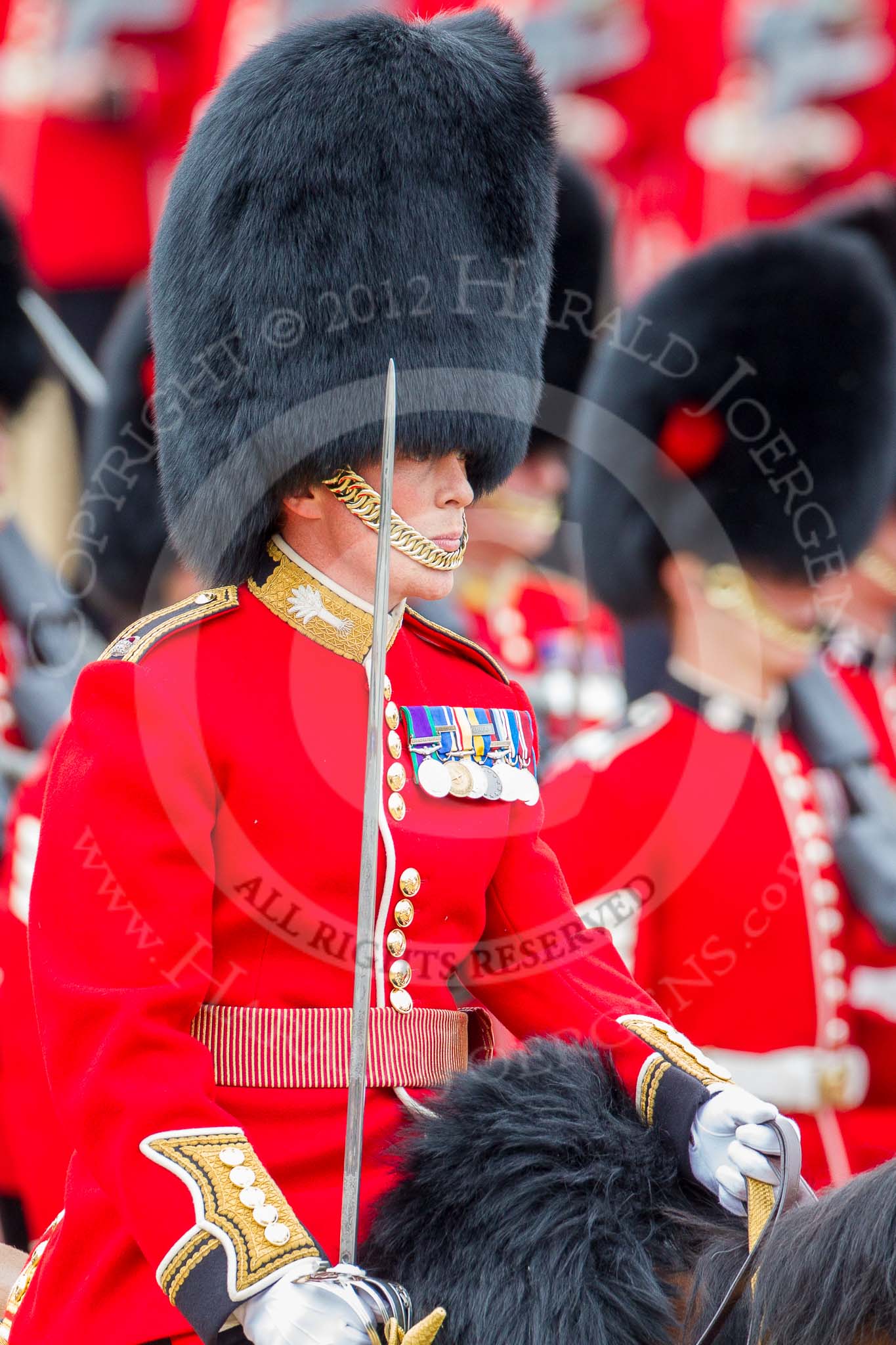 Trooping the Colour 2012: Close-up of the Major of the Parade, Major Mark Lewis, Welsh Guards..
Horse Guards Parade, Westminster,
London SW1,

United Kingdom,
on 16 June 2012 at 11:35, image #399