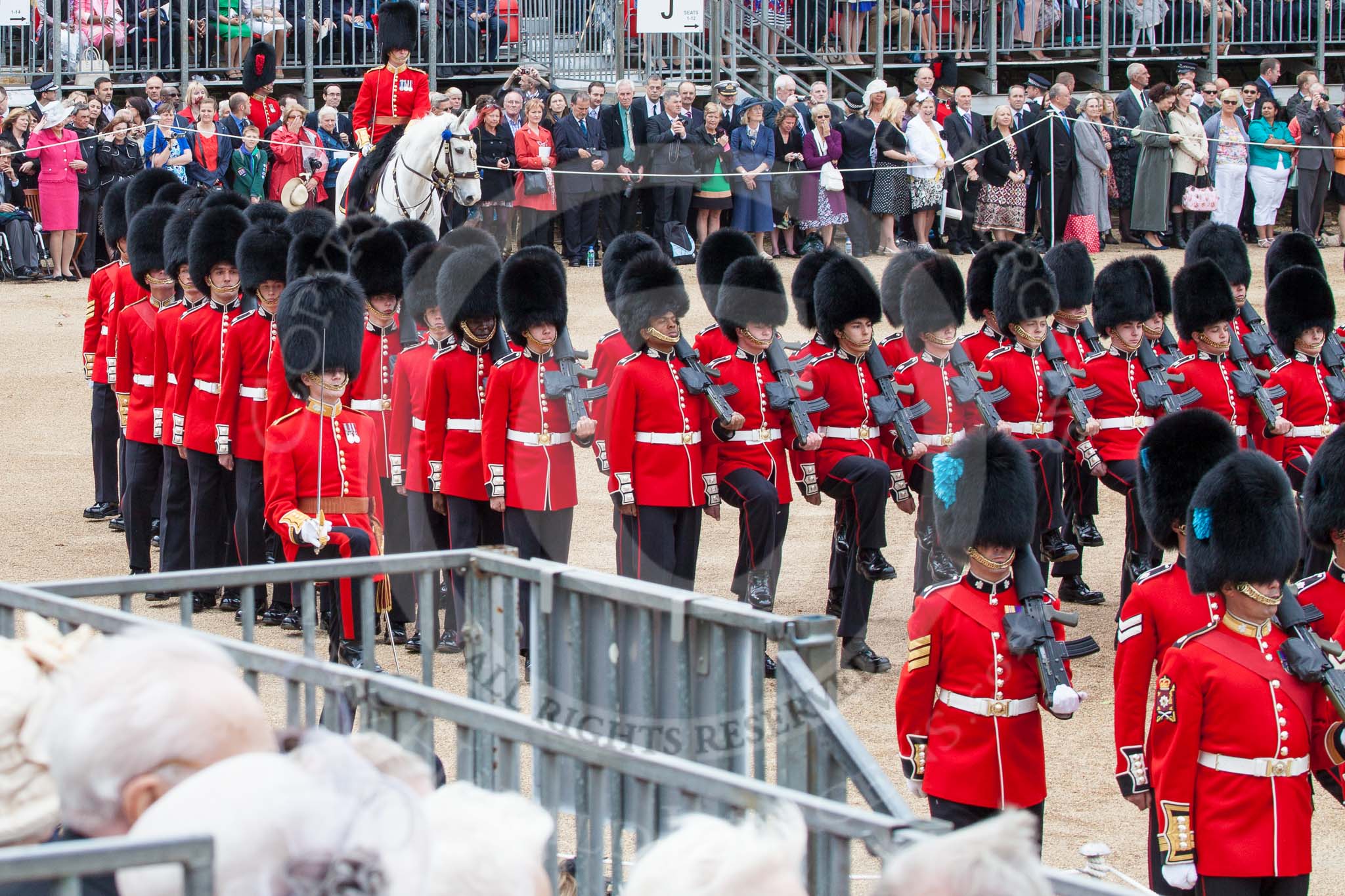 Trooping the Colour 2012: No. 6 Guard, F Company Scots Guards, during the March Past..
Horse Guards Parade, Westminster,
London SW1,

United Kingdom,
on 16 June 2012 at 11:38, image #433