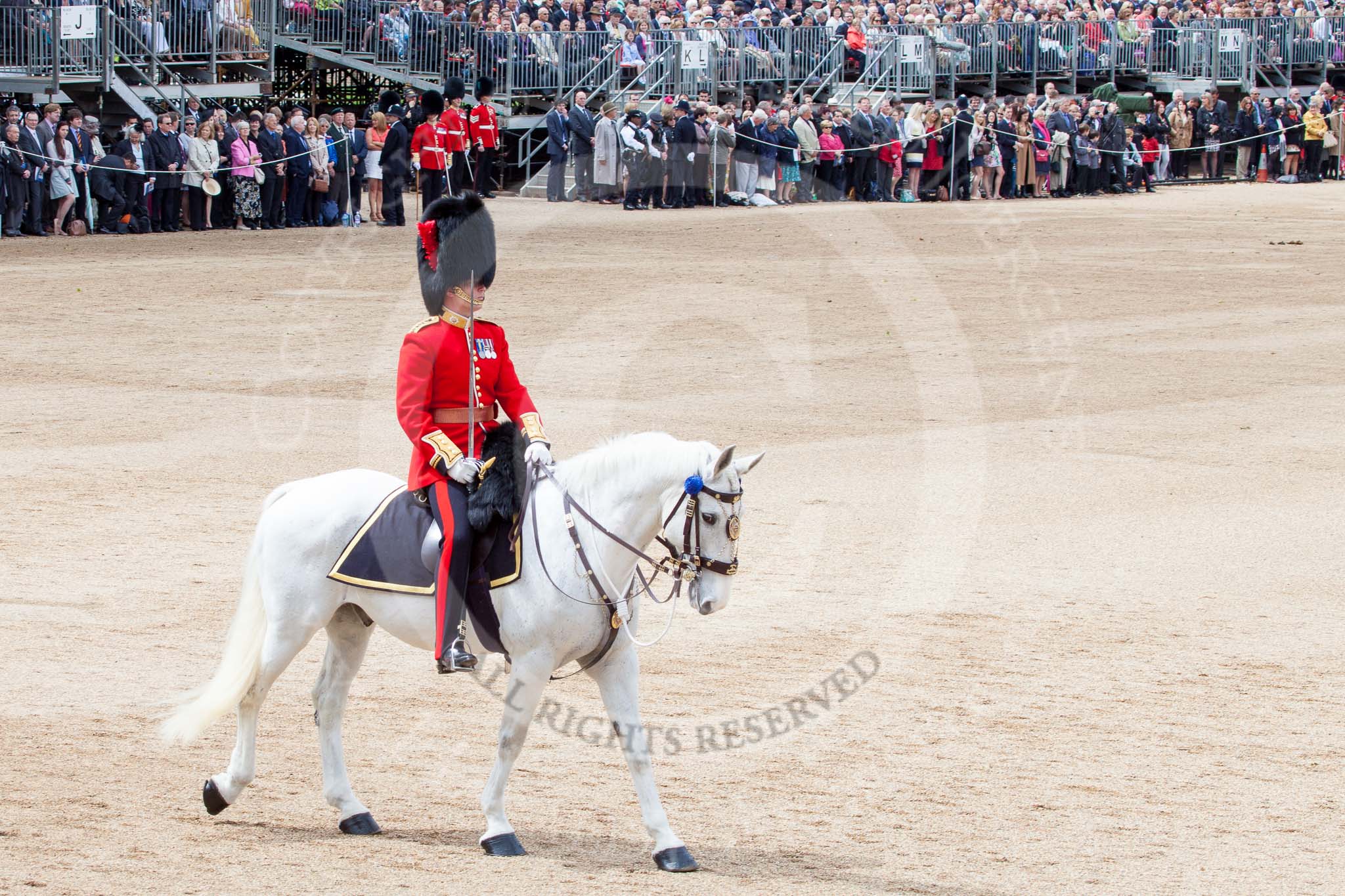 Trooping the Colour 2012: The Adjutant of the Parade, Captain F O B Wells, Coldstream Guards, following the last guards division during the March Past..
Horse Guards Parade, Westminster,
London SW1,

United Kingdom,
on 16 June 2012 at 11:39, image #443