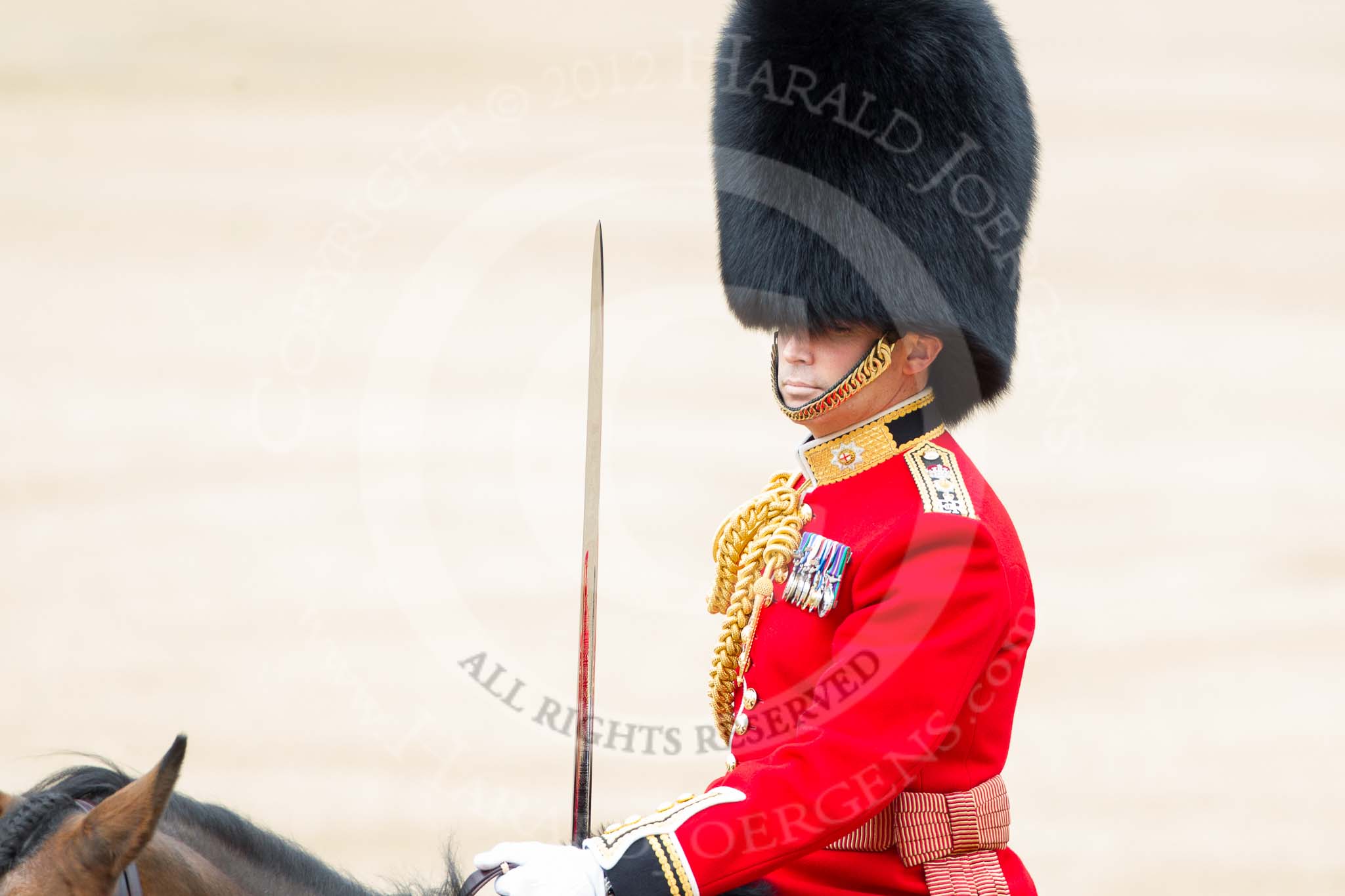 Trooping the Colour 2012: The Field Officer in Brigade Waiting, Lieutenant Colonel R C N Sergeant, Coldstream Guards..
Horse Guards Parade, Westminster,
London SW1,

United Kingdom,
on 16 June 2012 at 11:40, image #453