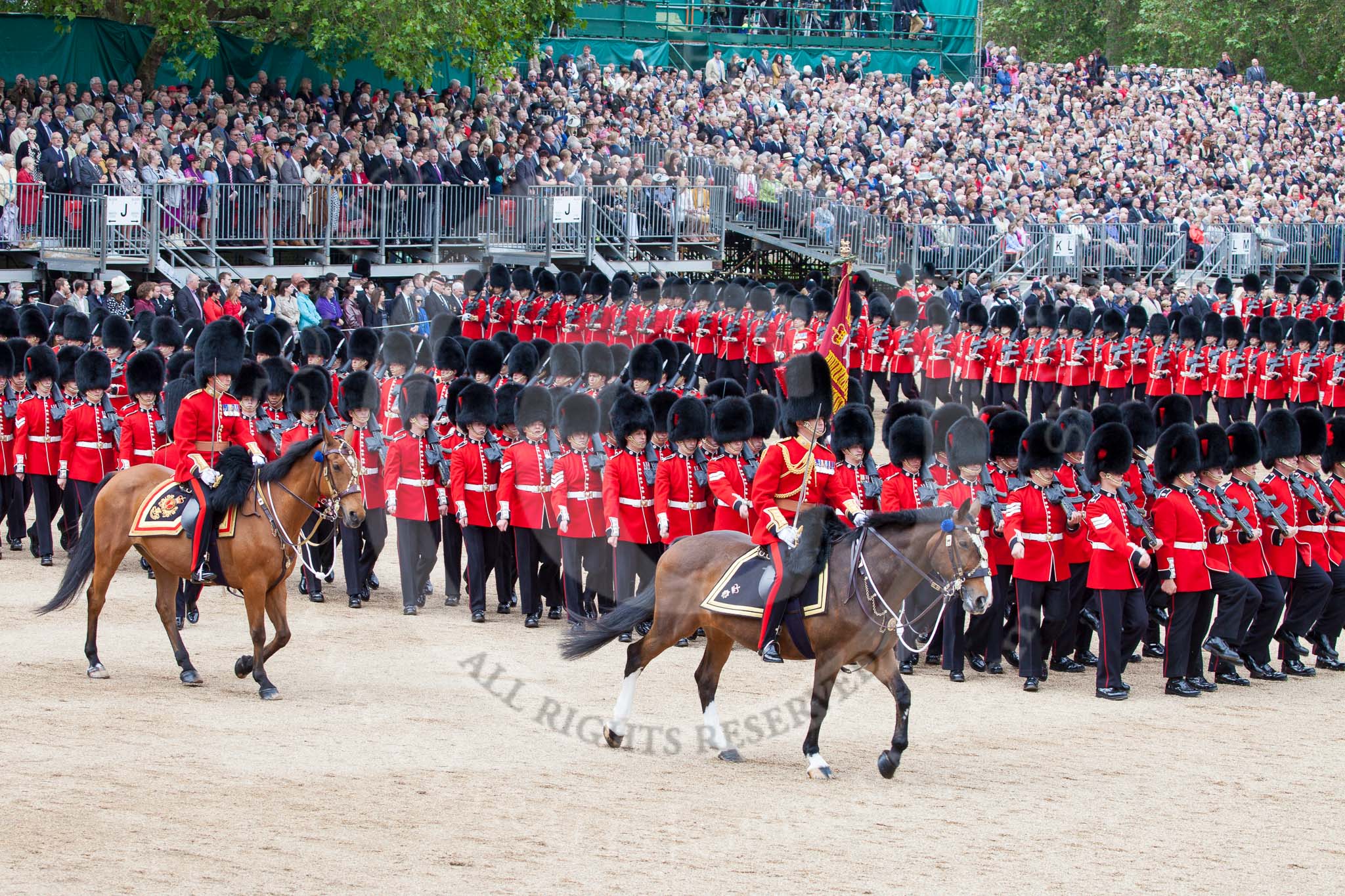 Trooping the Colour 2012: Field Officer and Major of the Parade with No. 1 Guard, the Escort to the Colour, about to march past HM The Queen for the second time..
Horse Guards Parade, Westminster,
London SW1,

United Kingdom,
on 16 June 2012 at 11:44, image #480