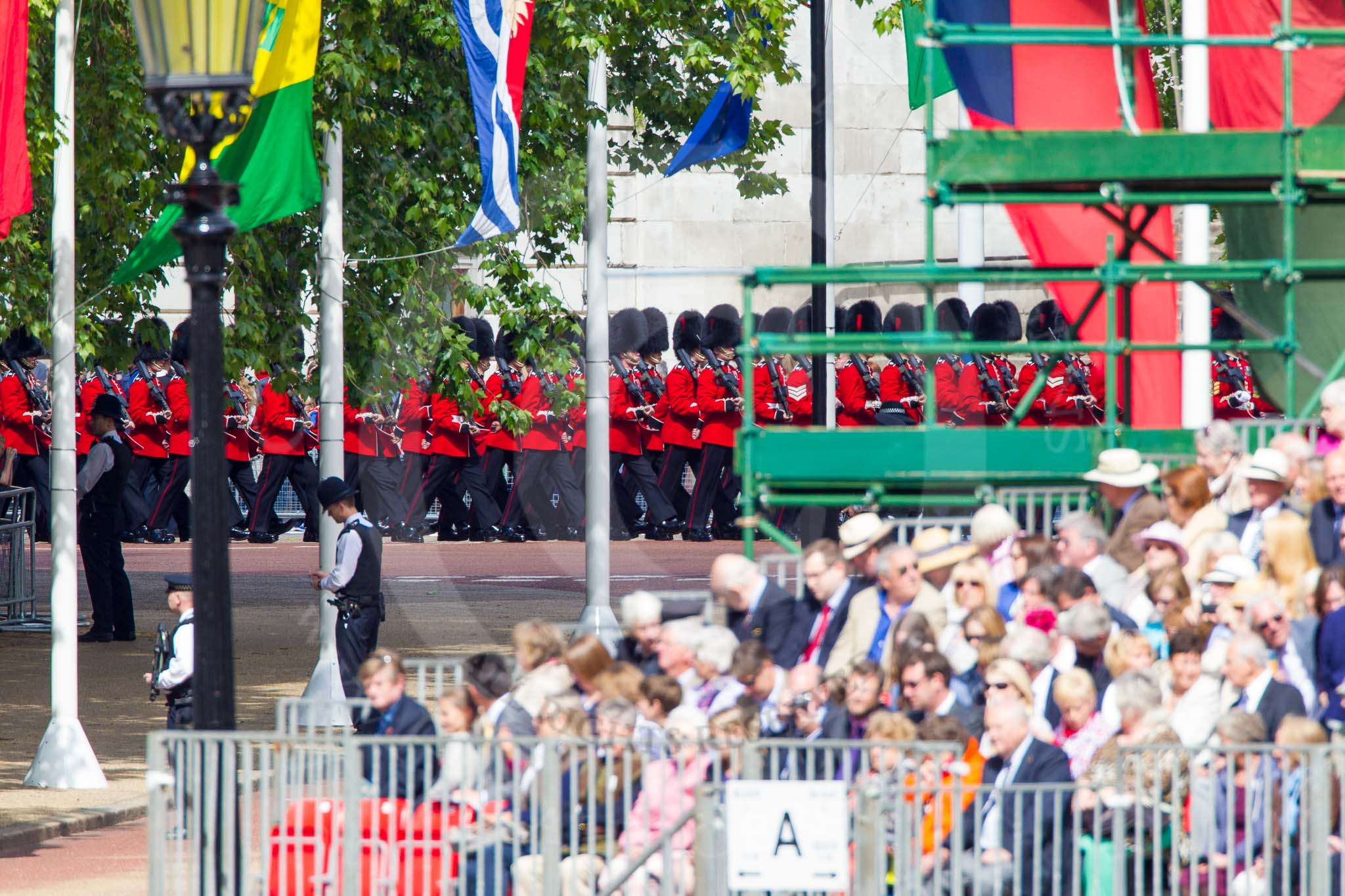 The Colonel's Review 2013: The third band and the first regiment can just been seen marching along The Mall before turning into Horse Guards Road..
Horse Guards Parade, Westminster,
London SW1,

United Kingdom,
on 08 June 2013 at 10:23, image #77