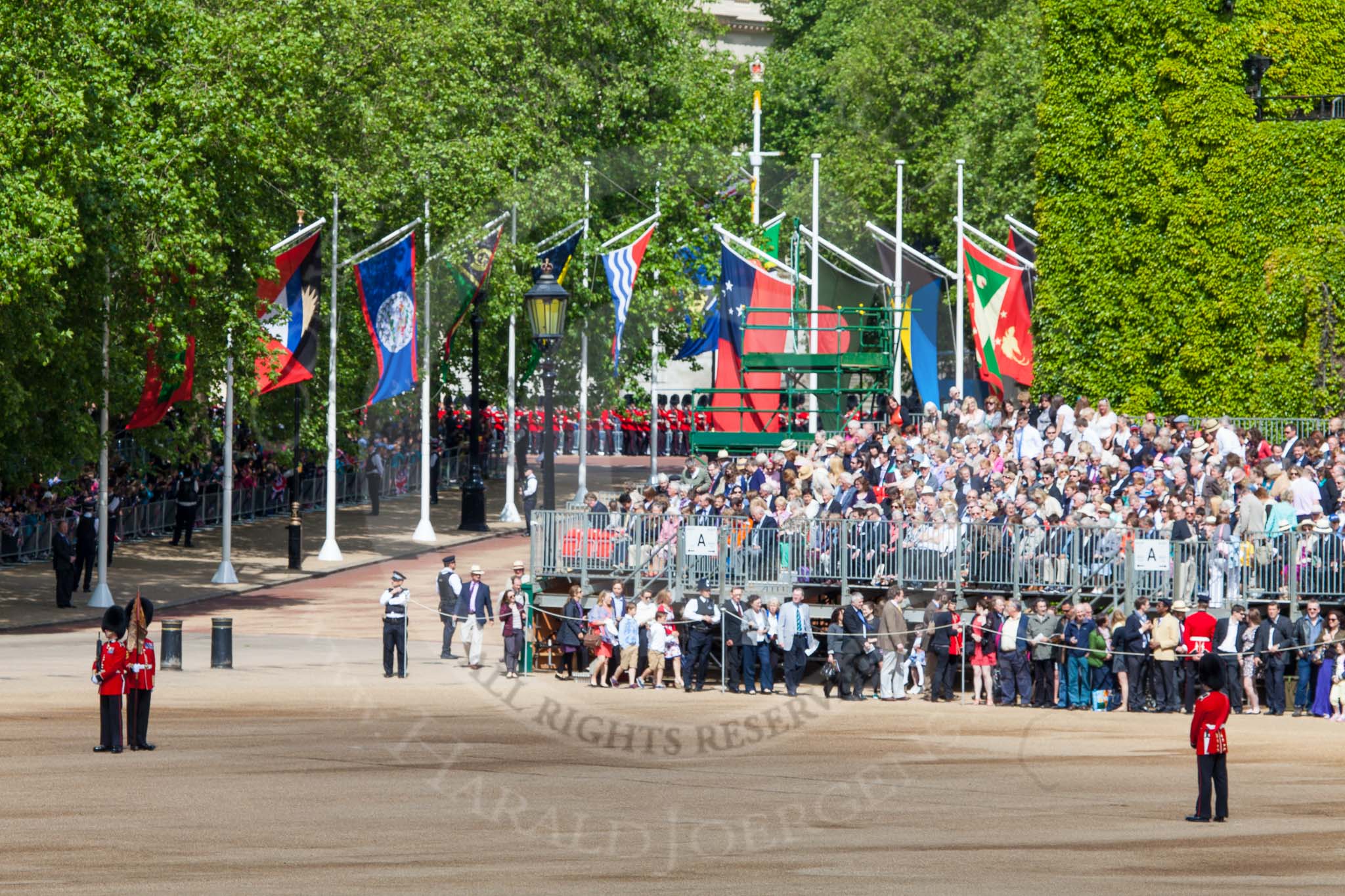 The Colonel's Review 2013: The third band and the first regiment can just been seen marching along The Mall before turning into Horse Guards Road..
Horse Guards Parade, Westminster,
London SW1,

United Kingdom,
on 08 June 2013 at 10:23, image #78