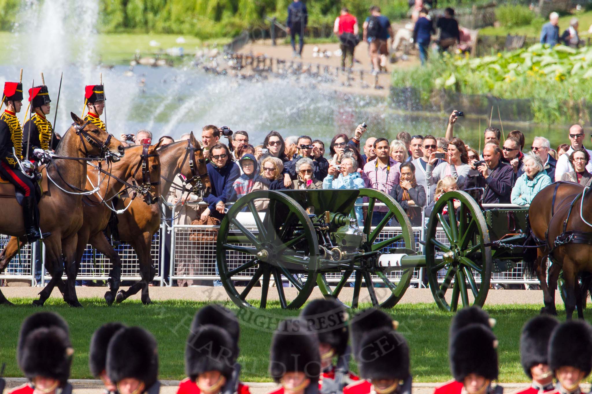 The Colonel's Review 2013: The King's Troop Royal Horse Artillery arrives, and will take position between No. 1 Guard and St. James's Park..
Horse Guards Parade, Westminster,
London SW1,

United Kingdom,
on 08 June 2013 at 10:39, image #186