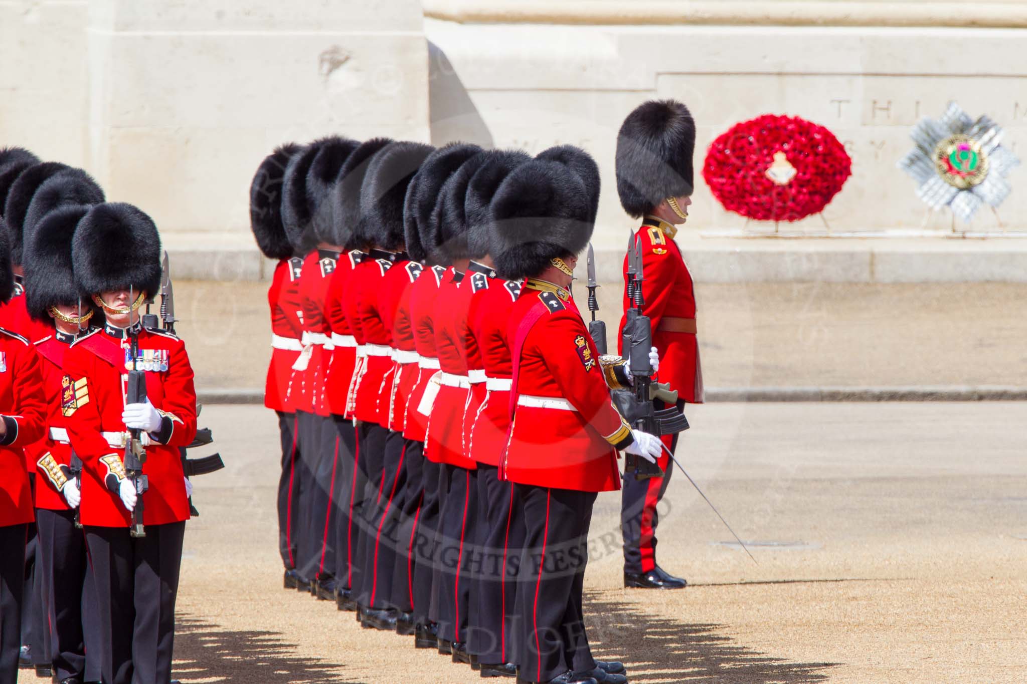 The Colonel's Review 2013: No. 3 Guard, 1st Battalion Welsh Guards, at the gap in the line for members of the Royal Family..
Horse Guards Parade, Westminster,
London SW1,

United Kingdom,
on 08 June 2013 at 10:50, image #218