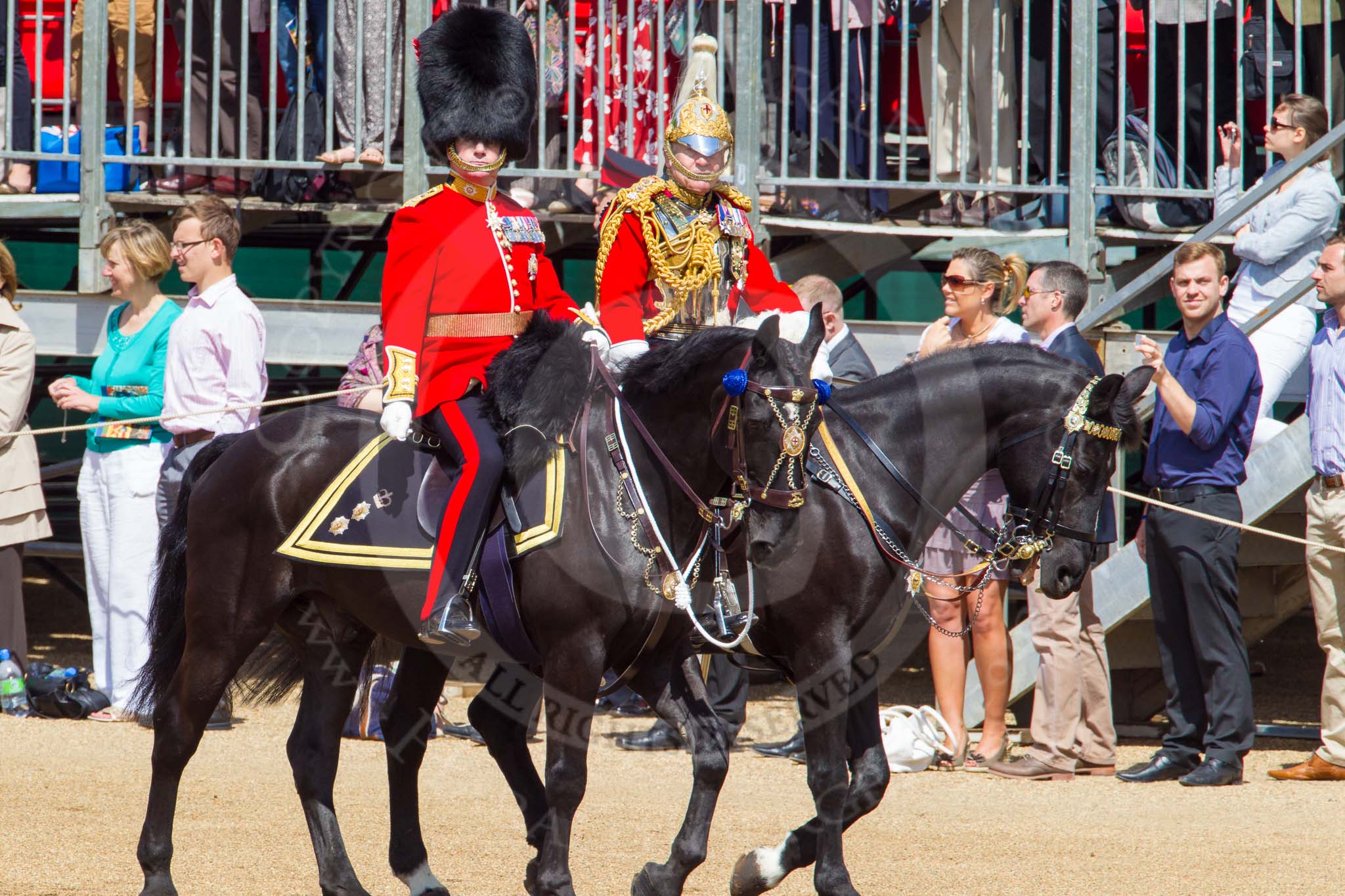 The Colonel's Review 2013: The Non-Royal Colonels, Colonel Coldstream Guards General Sir James Bucknall and Gold Stick in Waiting and Colonel Life Guards, Field Marshal the Lord Guthrie of Craigiebank..
Horse Guards Parade, Westminster,
London SW1,

United Kingdom,
on 08 June 2013 at 10:59, image #281