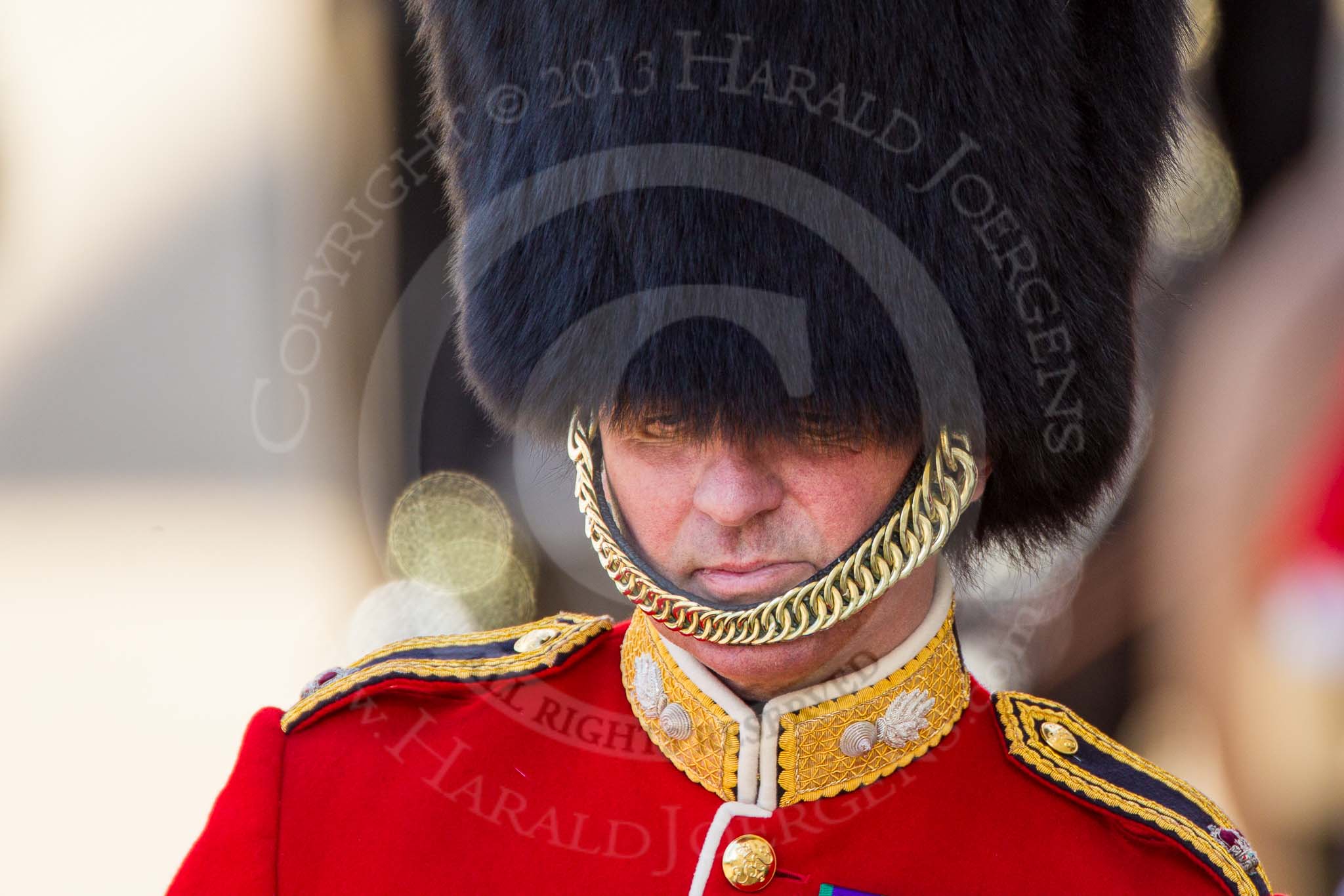 The Colonel's Review 2013: Foot Guards Regimental Adjutant Major G V A Baker, Grenadier Guards, during the Inspection of the Line..
Horse Guards Parade, Westminster,
London SW1,

United Kingdom,
on 08 June 2013 at 11:02, image #333