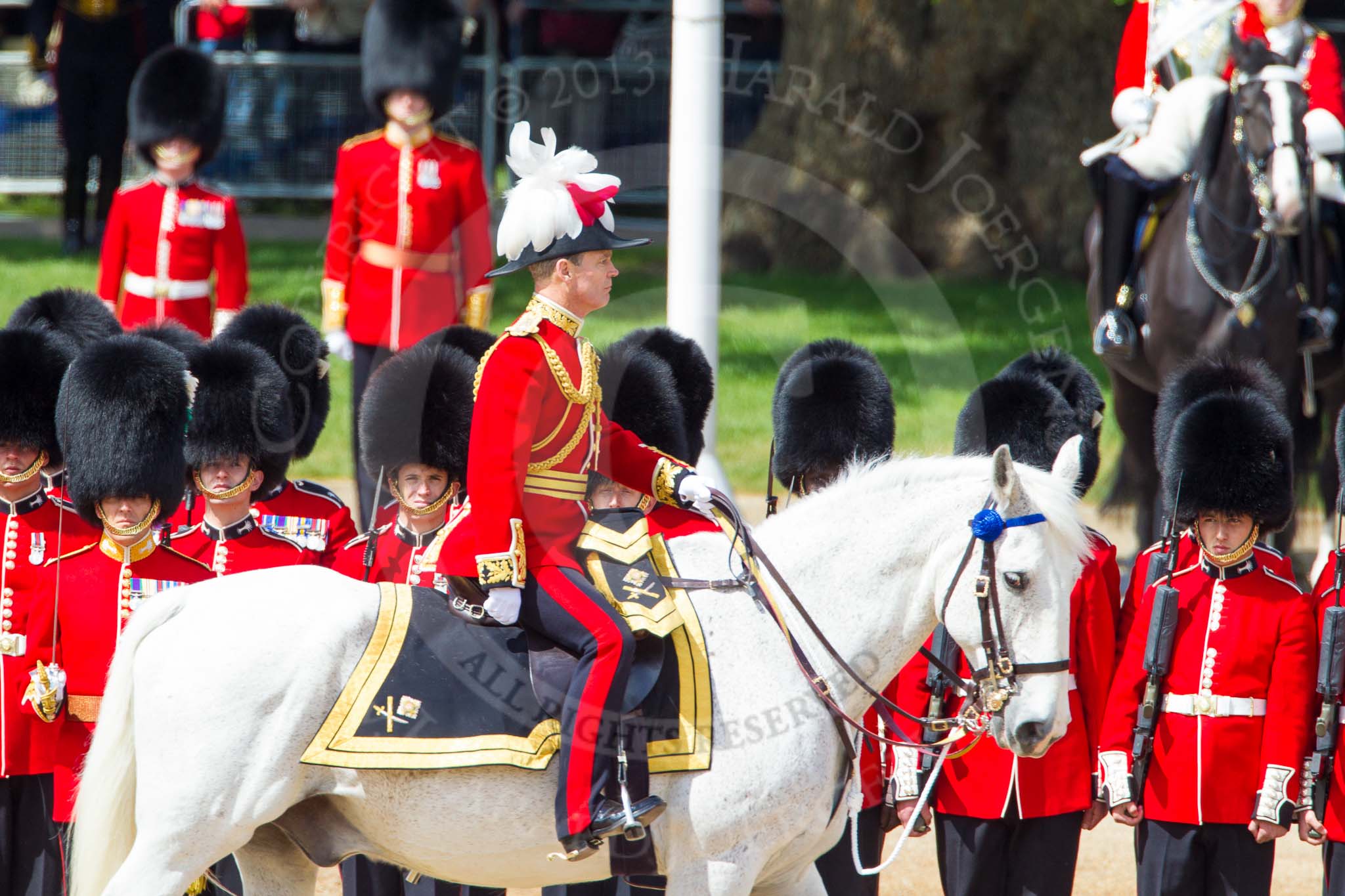 The Colonel's Review 2013: Major General Commanding the Household Division and General Officer Commanding London District, Major George Norton during the Inspection of the Line..
Horse Guards Parade, Westminster,
London SW1,

United Kingdom,
on 08 June 2013 at 11:03, image #347