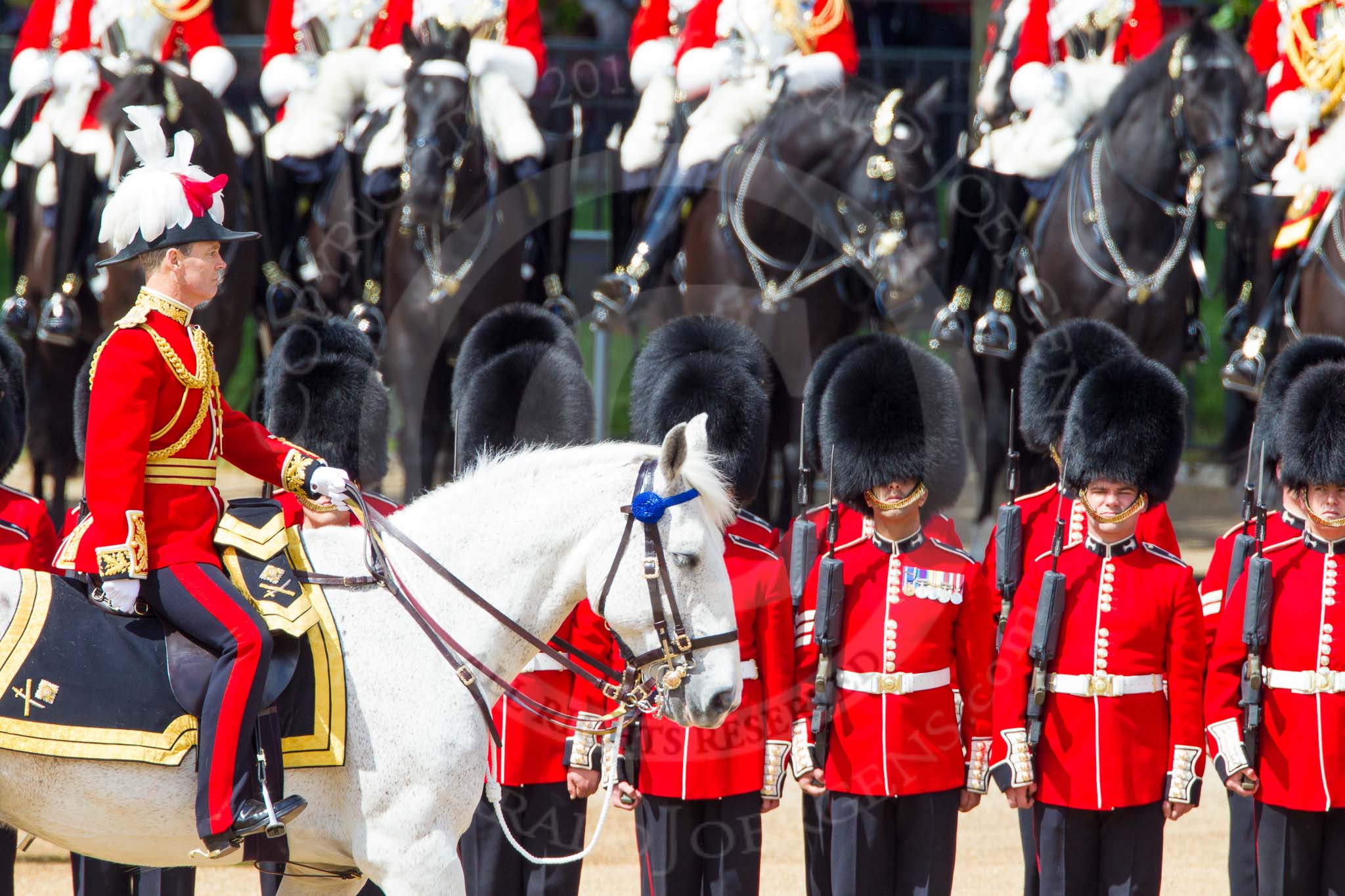 The Colonel's Review 2013: Major General Commanding the Household Division and General Officer Commanding London District, Major George Norton during the Inspection of the Line..
Horse Guards Parade, Westminster,
London SW1,

United Kingdom,
on 08 June 2013 at 11:03, image #348