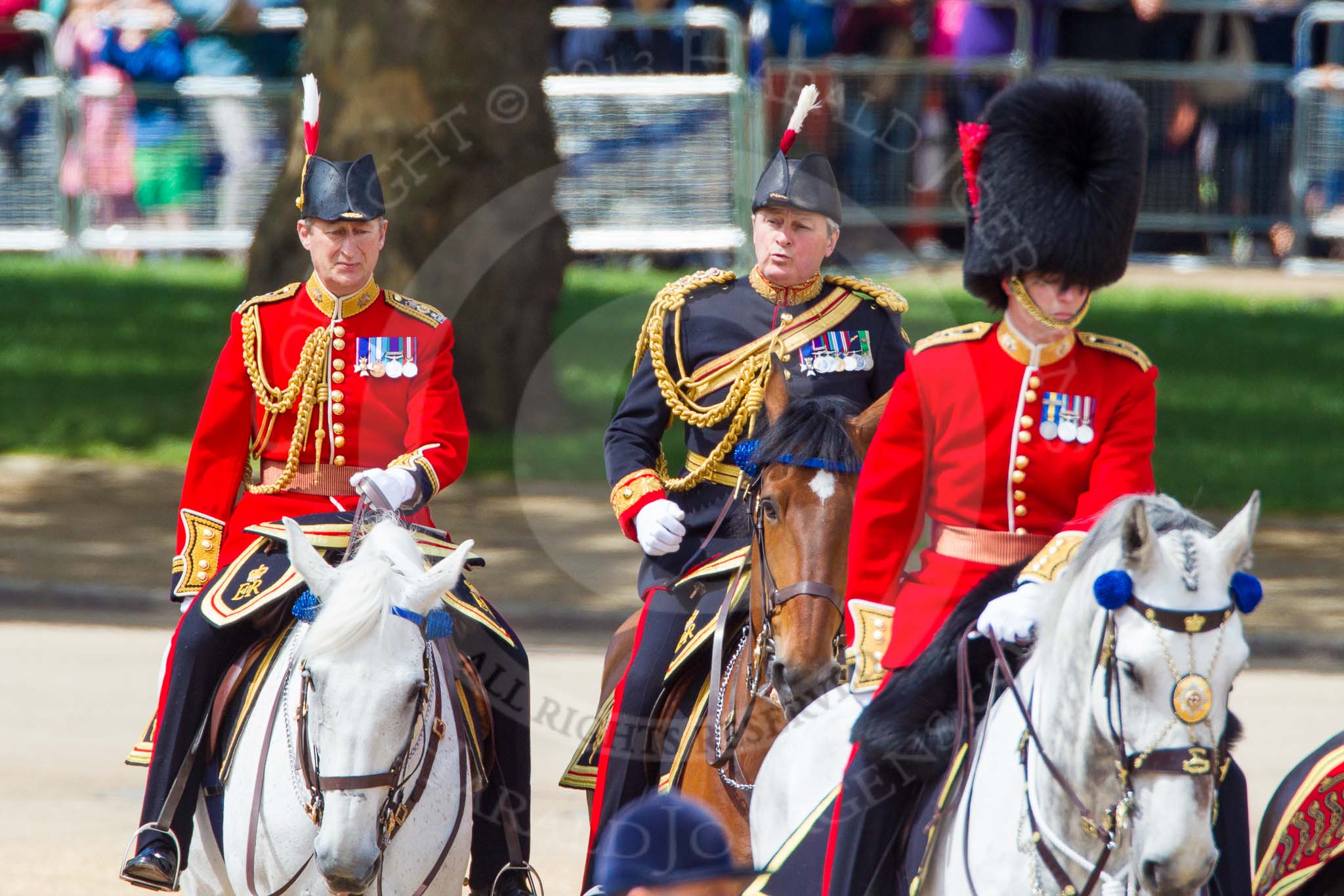 The Colonel's Review 2013: In focus The Equerry in Waiting to Her Majesty, Lieutenant Colonel Alexander Matheson of Matheson, younger, on horseback after the Inspection of the Line,and Crown Equerry Colonel Toby Browne..
Horse Guards Parade, Westminster,
London SW1,

United Kingdom,
on 08 June 2013 at 11:06, image #386