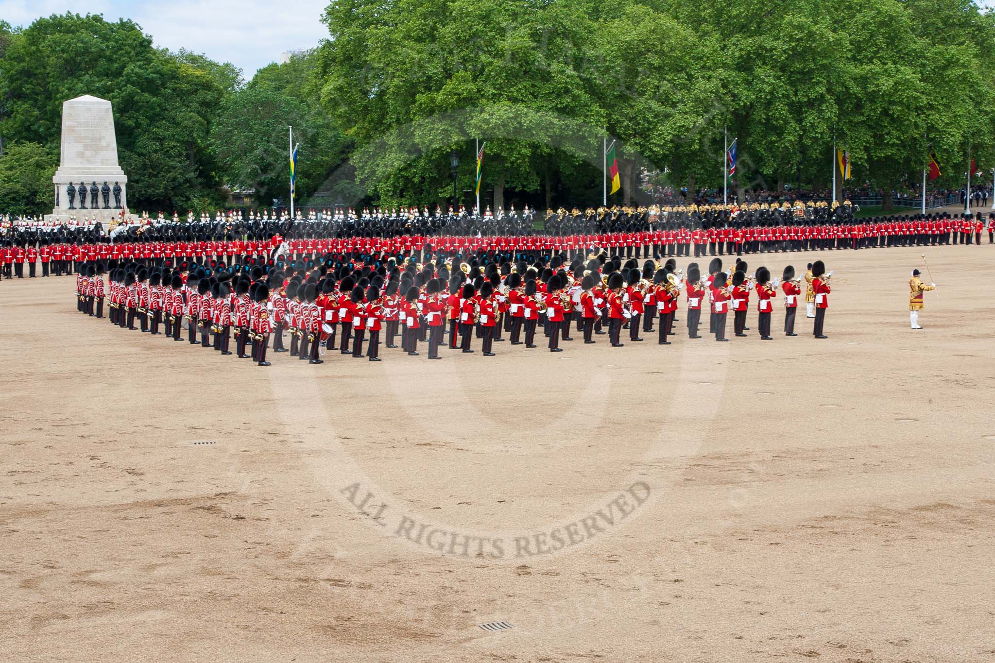 The Colonel's Review 2013: The massed Bands and Corps of Drums in the center of the Horse Guards Parade..
Horse Guards Parade, Westminster,
London SW1,

United Kingdom,
on 08 June 2013 at 11:14, image #463