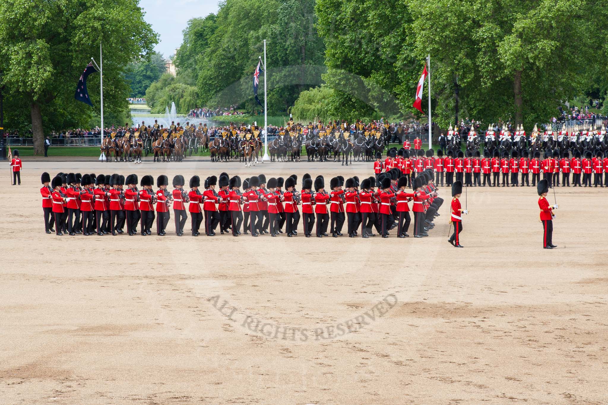 The Colonel's Review 2013: The men of No. 1 Guard (Escort for the Colour),1st Battalion Welsh Guards have turned right and are about to form a new line..
Horse Guards Parade, Westminster,
London SW1,

United Kingdom,
on 08 June 2013 at 11:16, image #484