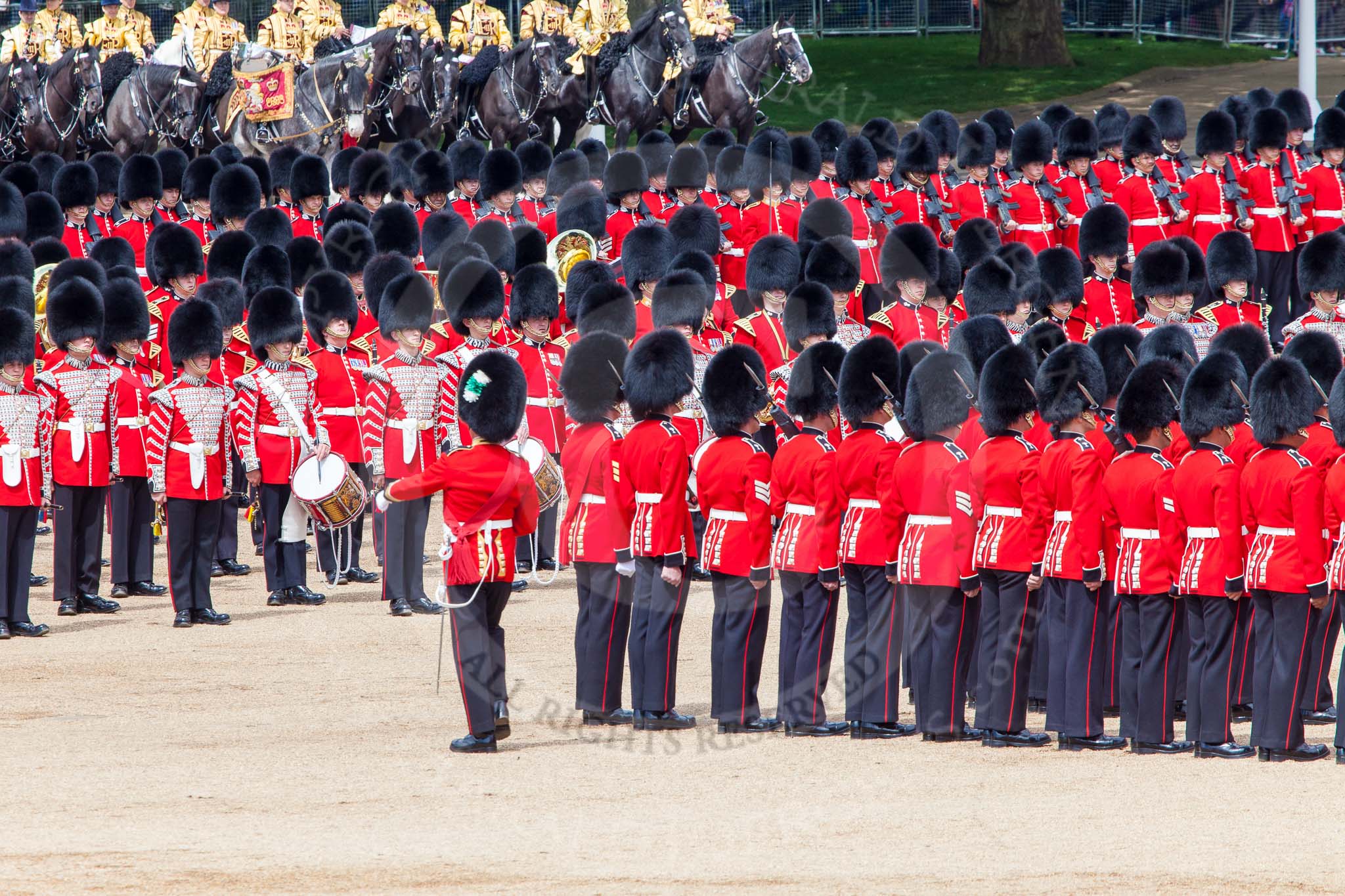 The Colonel's Review 2013: No. 1 Guard the Regimental Sergeant Major, WO1 Martin Topps, Welsh Guards marches around to the fornt of the Escort..
Horse Guards Parade, Westminster,
London SW1,

United Kingdom,
on 08 June 2013 at 11:18, image #497