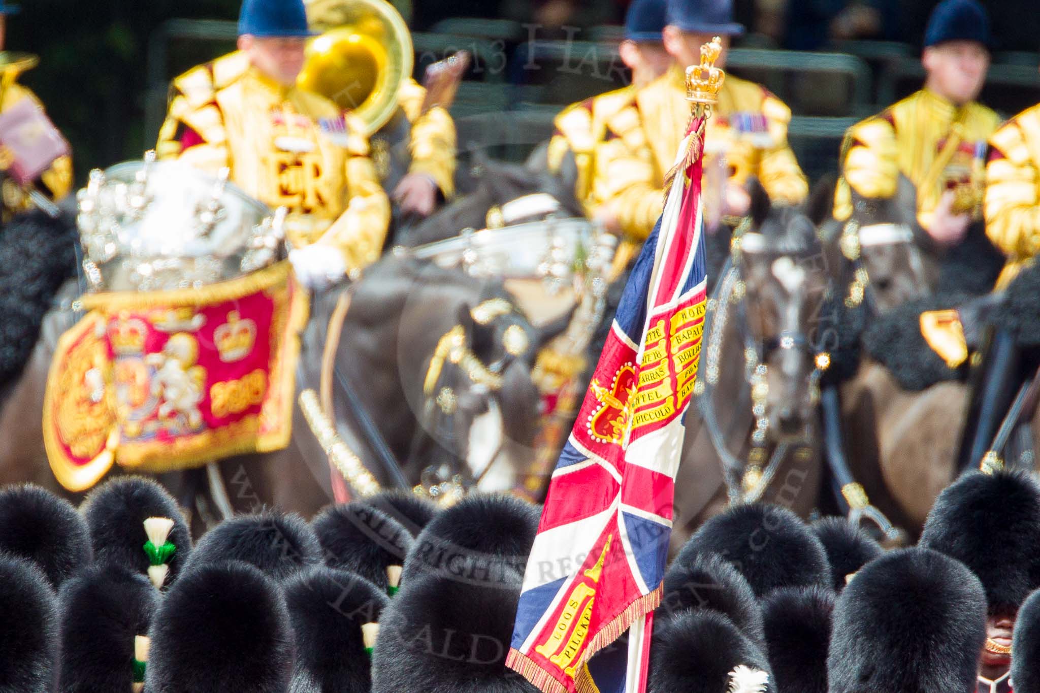 The Colonel's Review 2013: The Escort to the Colour troops the Colour along the ranks..
Horse Guards Parade, Westminster,
London SW1,

United Kingdom,
on 08 June 2013 at 11:24, image #573