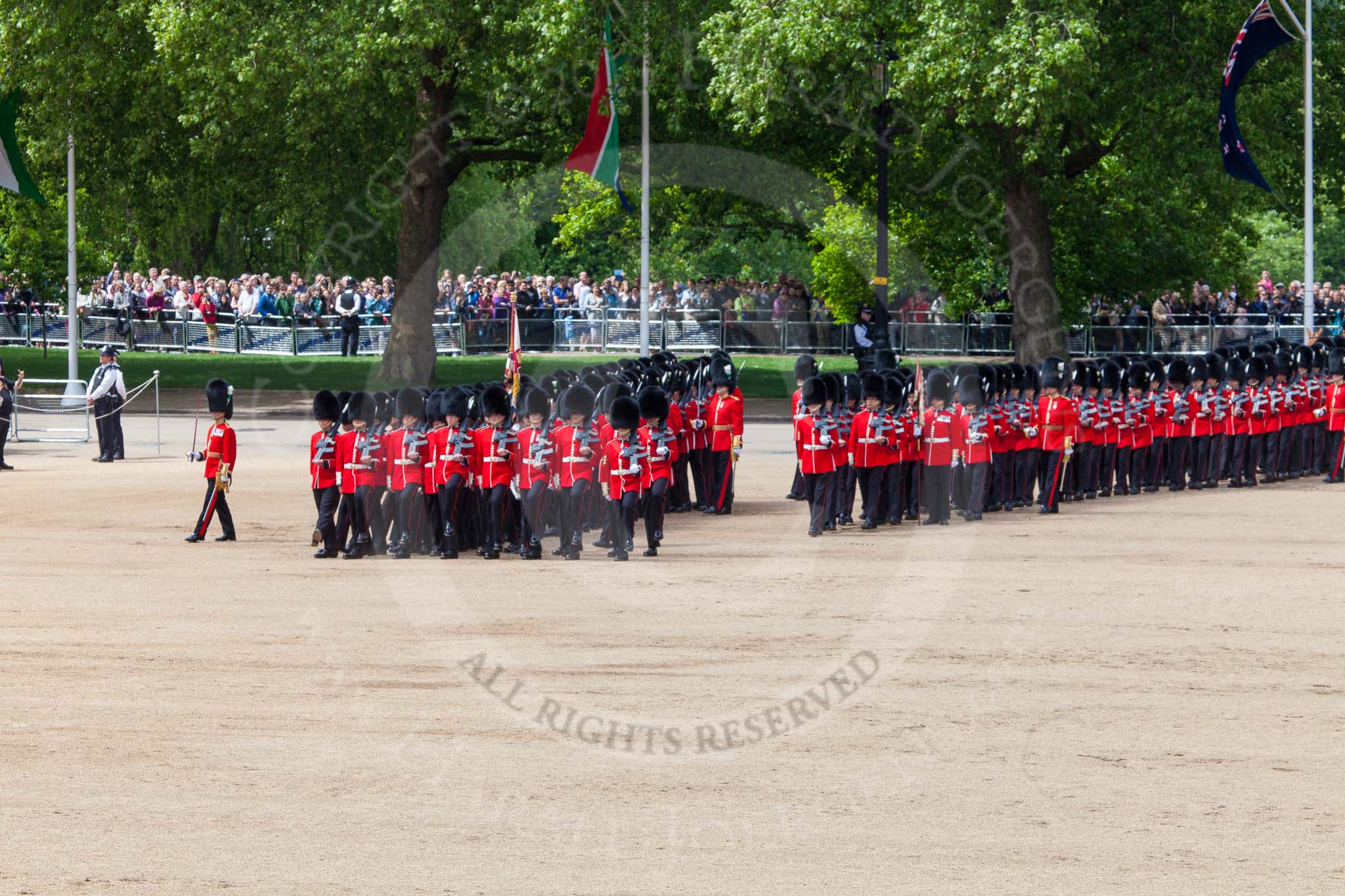 The Colonel's Review 2013: The March Past in Slow Time - Field Officer and Major of the Parade leading the six guards around Horse Guards Parade..
Horse Guards Parade, Westminster,
London SW1,

United Kingdom,
on 08 June 2013 at 11:30, image #612