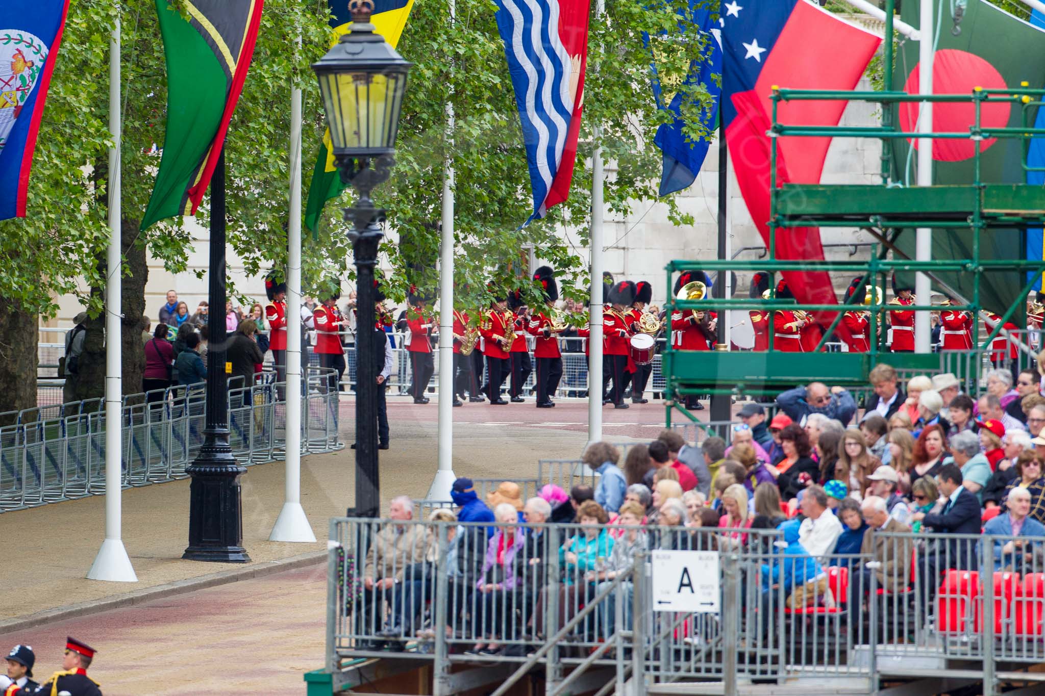 Major General's Review 2013: The first of the bands marching down Horse Guards Road from The Mall - the Band of the Coldstream Guards, lead by Senior Drum Major Matthew Betts, Grenadier Guards..
Horse Guards Parade, Westminster,
London SW1,

United Kingdom,
on 01 June 2013 at 10:10, image #34