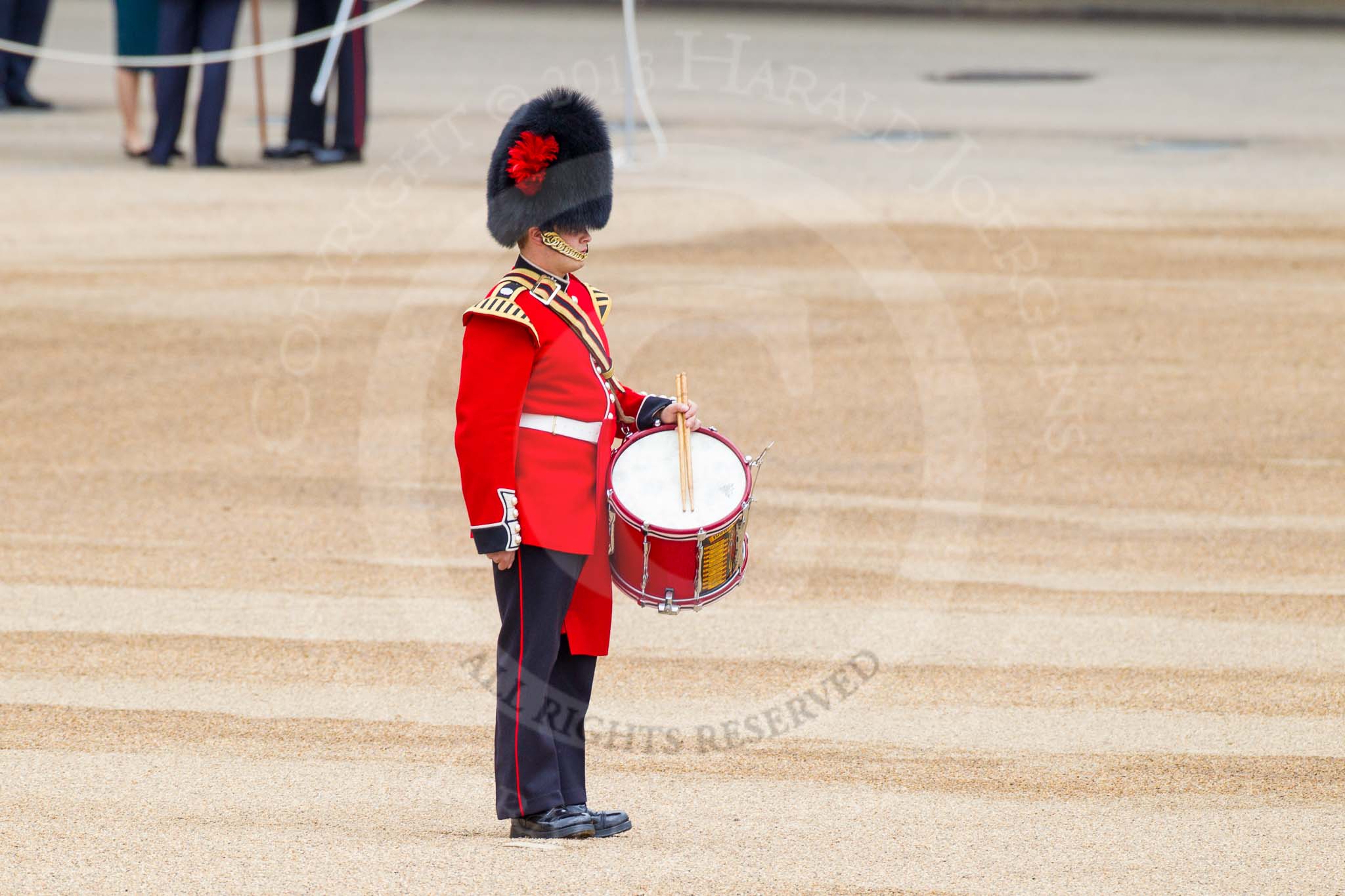 Major General's Review 2013: Each of the Guards Bands has a "position marker" on Horse Guards Parade, here a musician for the Band of the Coldstream Guards..
Horse Guards Parade, Westminster,
London SW1,

United Kingdom,
on 01 June 2013 at 10:13, image #44